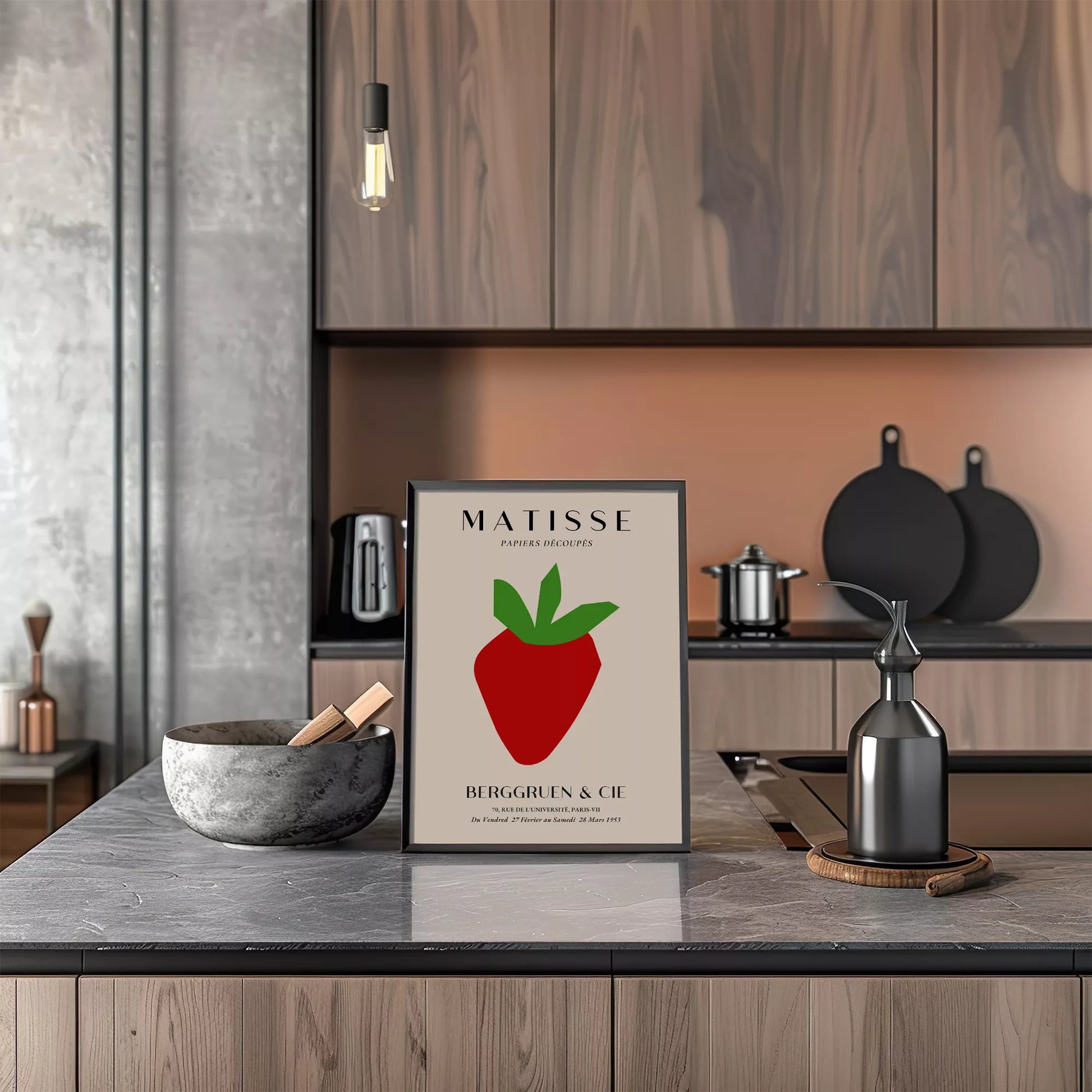 マティスの切り絵アート いちごのミニマルデザイン 1953年展覧会ポスター