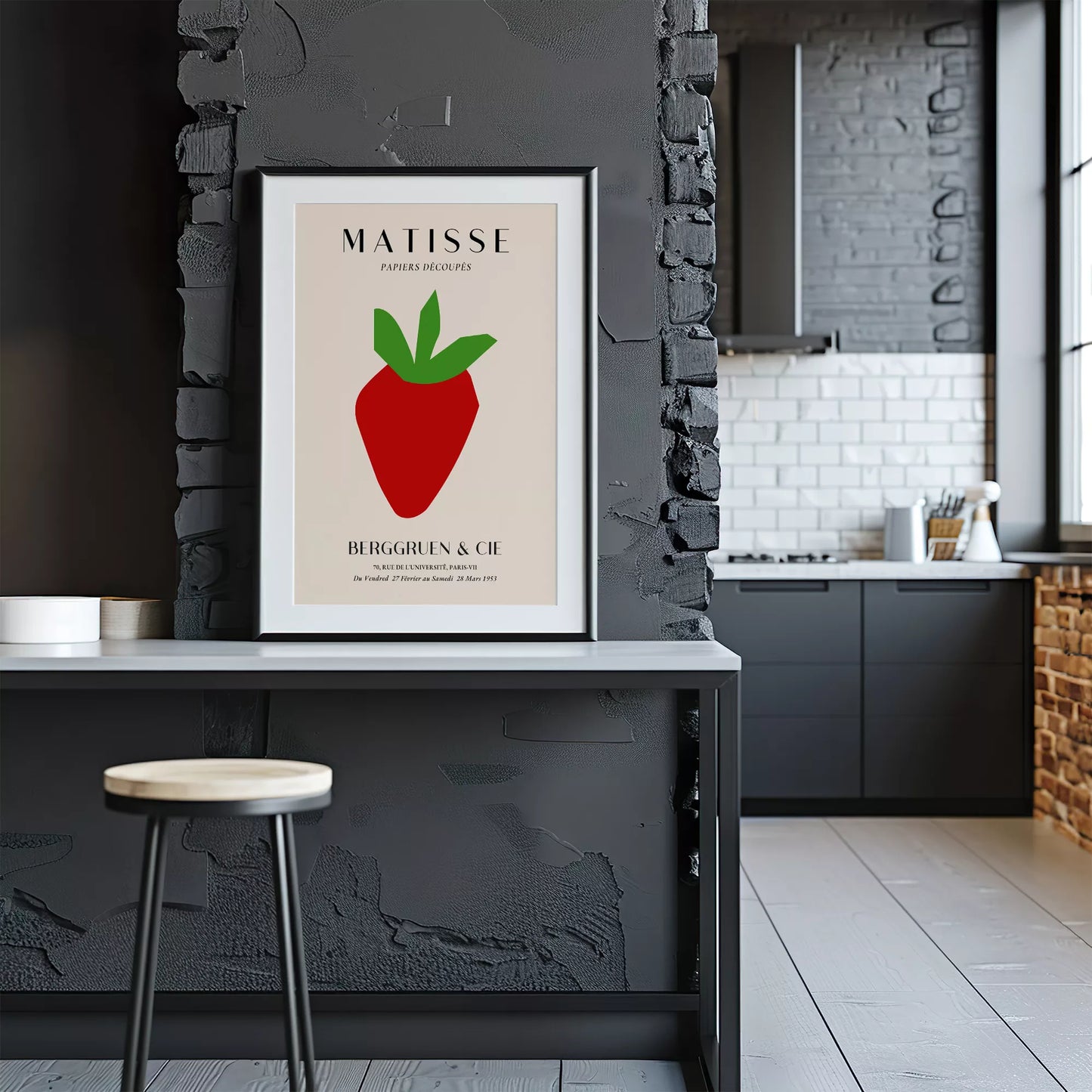 マティスの切り絵アート いちごのミニマルデザイン 1953年展覧会ポスター