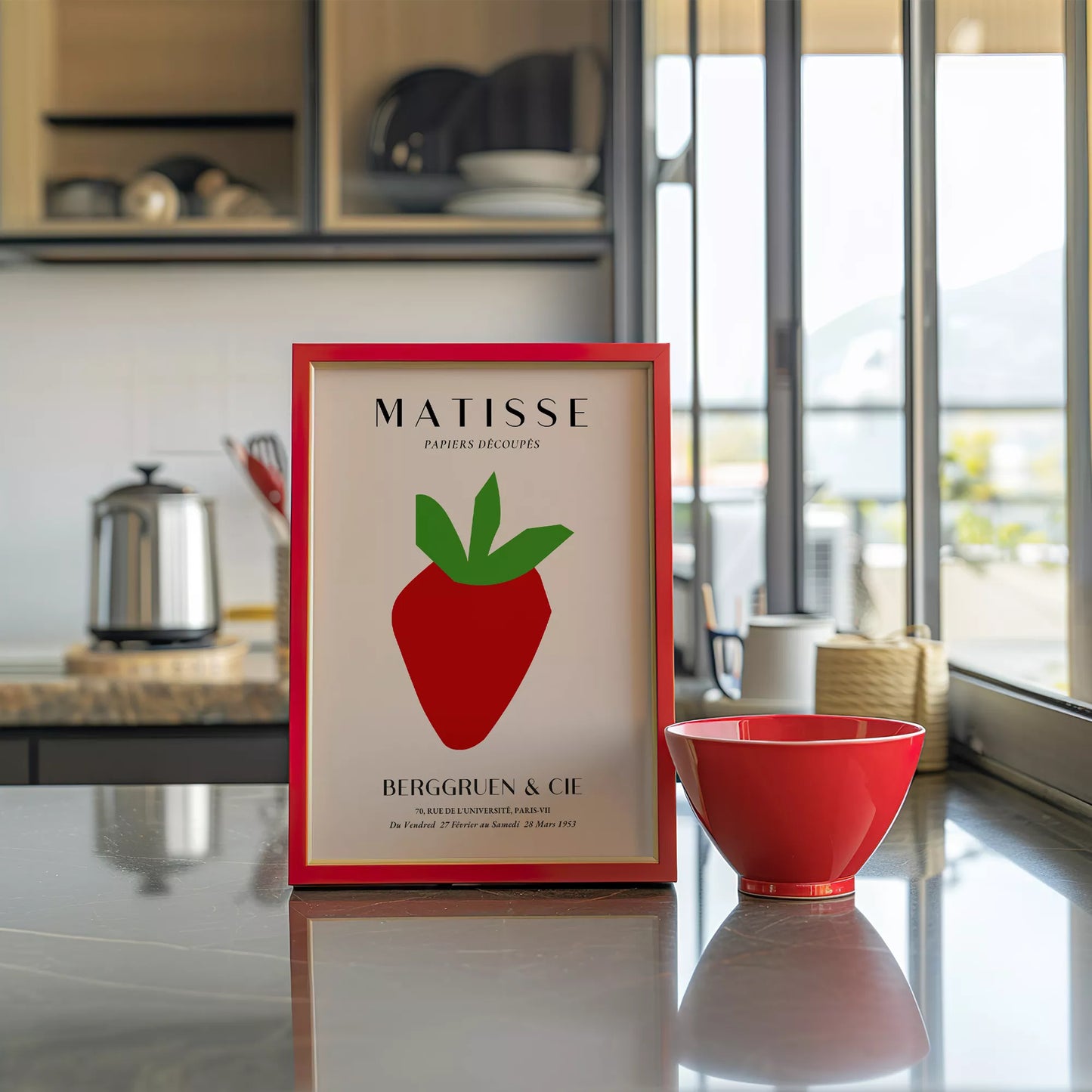 マティスの切り絵アート いちごのミニマルデザイン 1953年展覧会ポスター