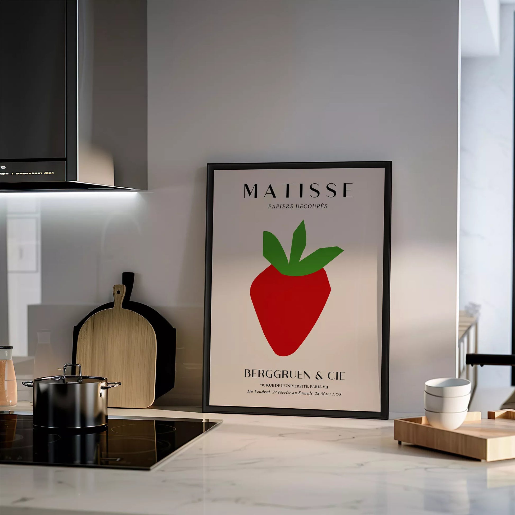 マティスの切り絵アート いちごのミニマルデザイン 1953年展覧会ポスター