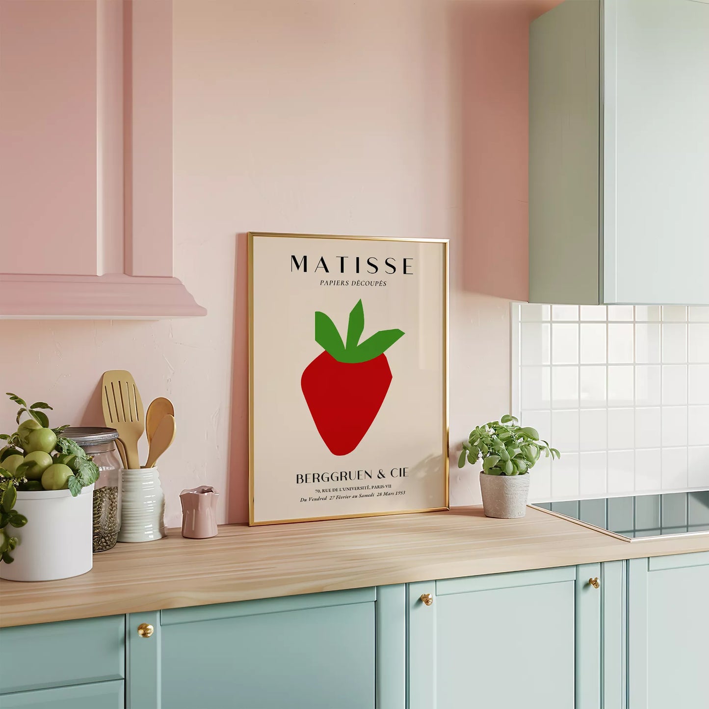 マティスの切り絵アート いちごのミニマルデザイン 1953年展覧会ポスター