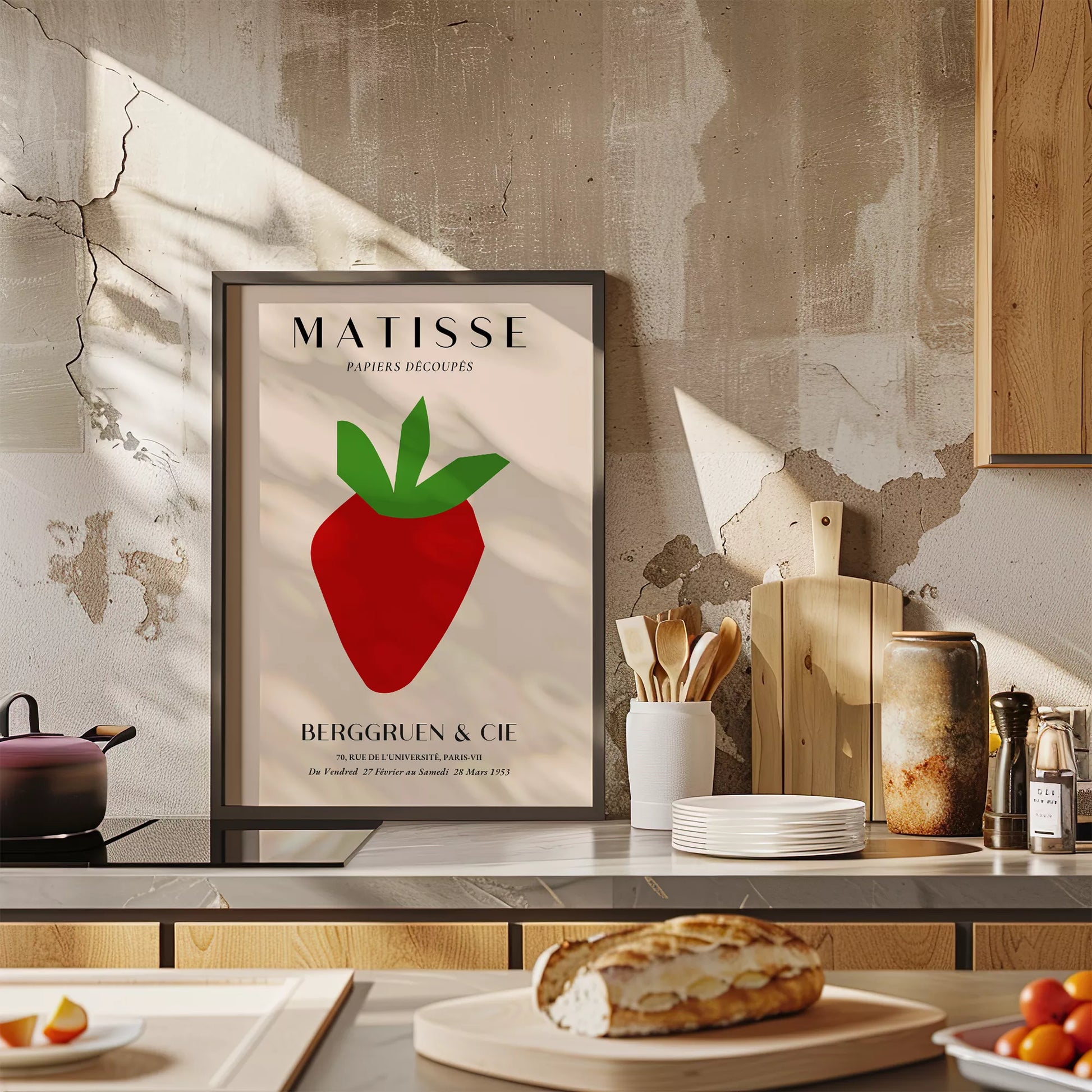 マティスの切り絵アート いちごのミニマルデザイン 1953年展覧会ポスター