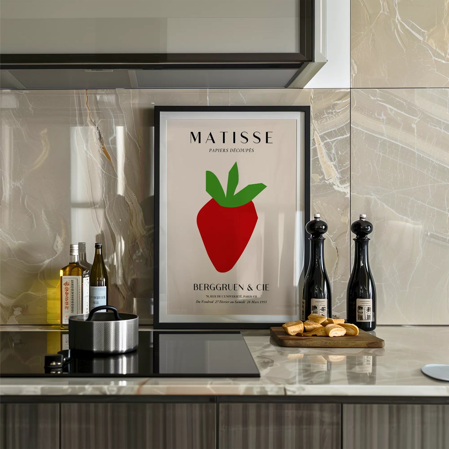 マティスの切り絵アート いちごのミニマルデザイン 1953年展覧会ポスター