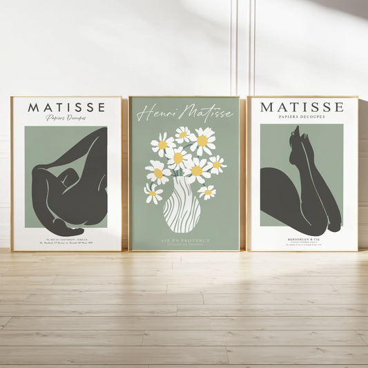 マティス風ボタニカル セージグリーン ミニマル北欧アートポスター 3枚セット