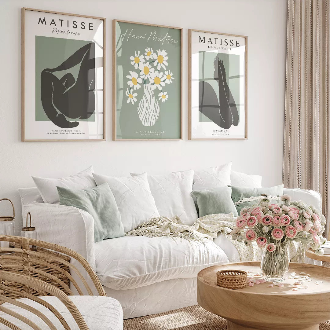 マティス切り絵アートセット シンプルな花瓶とシルエット グリーン背景