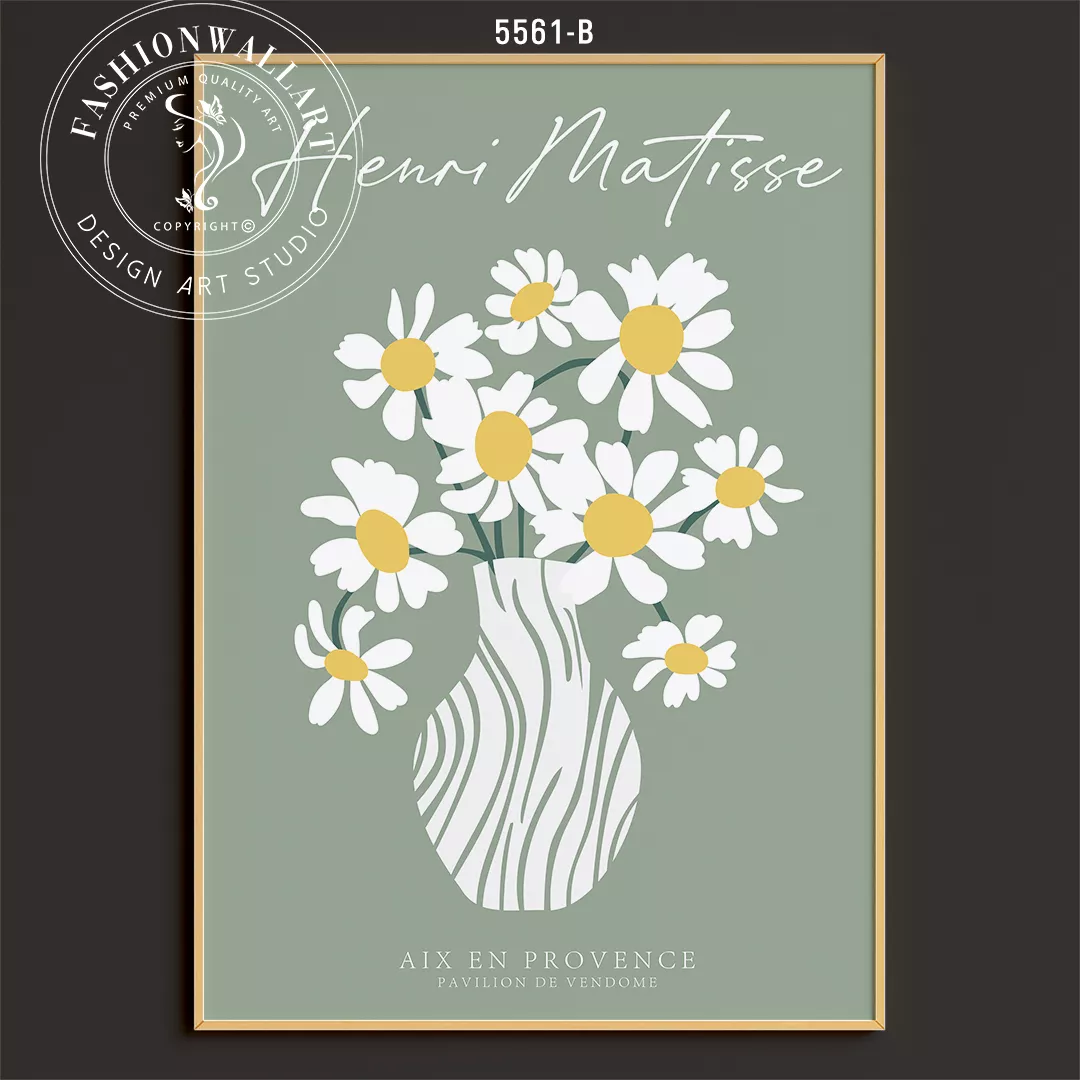 マティス切り絵アートセット シンプルな花瓶とシルエット グリーン背景