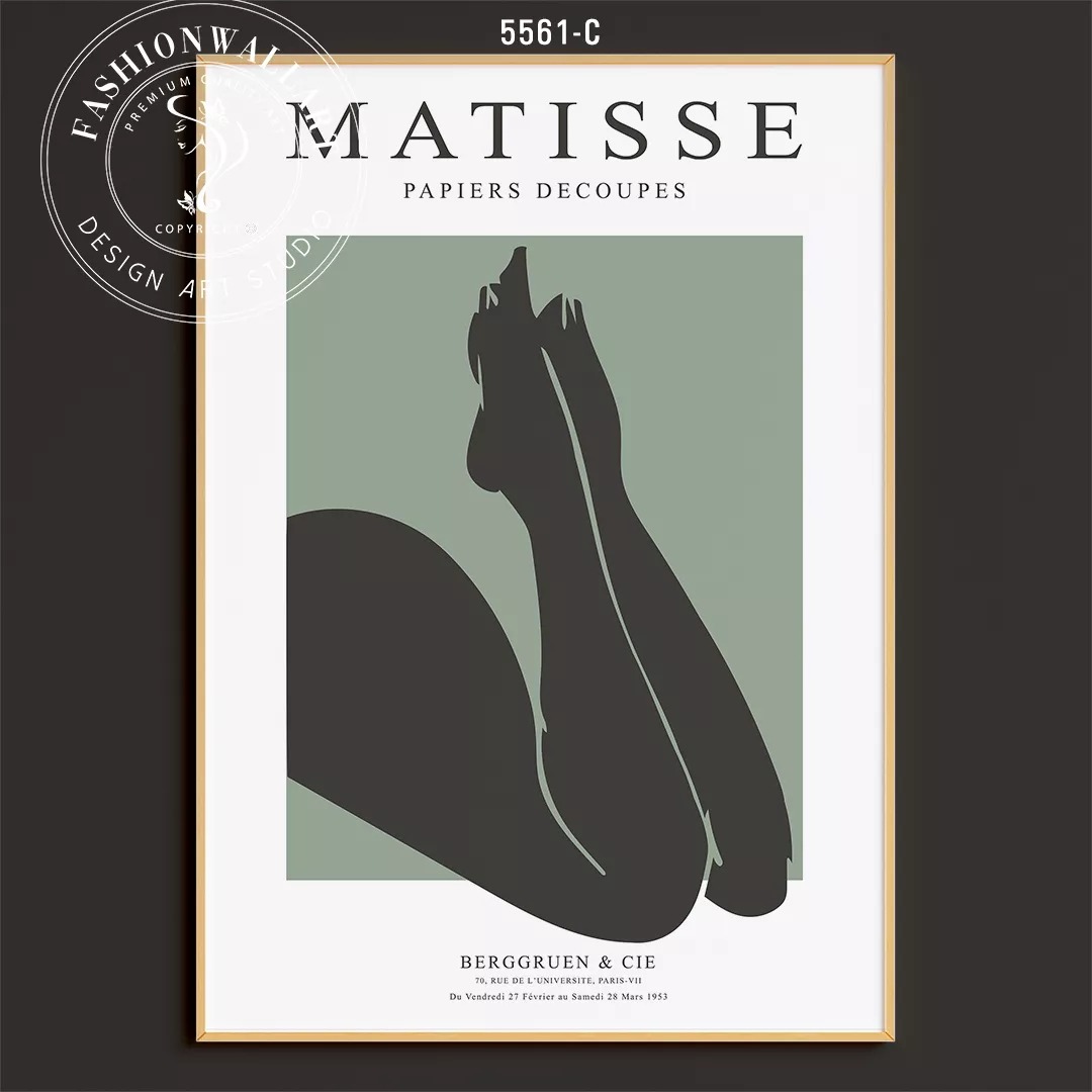 マティス切り絵アートセット シンプルな花瓶とシルエット グリーン背景