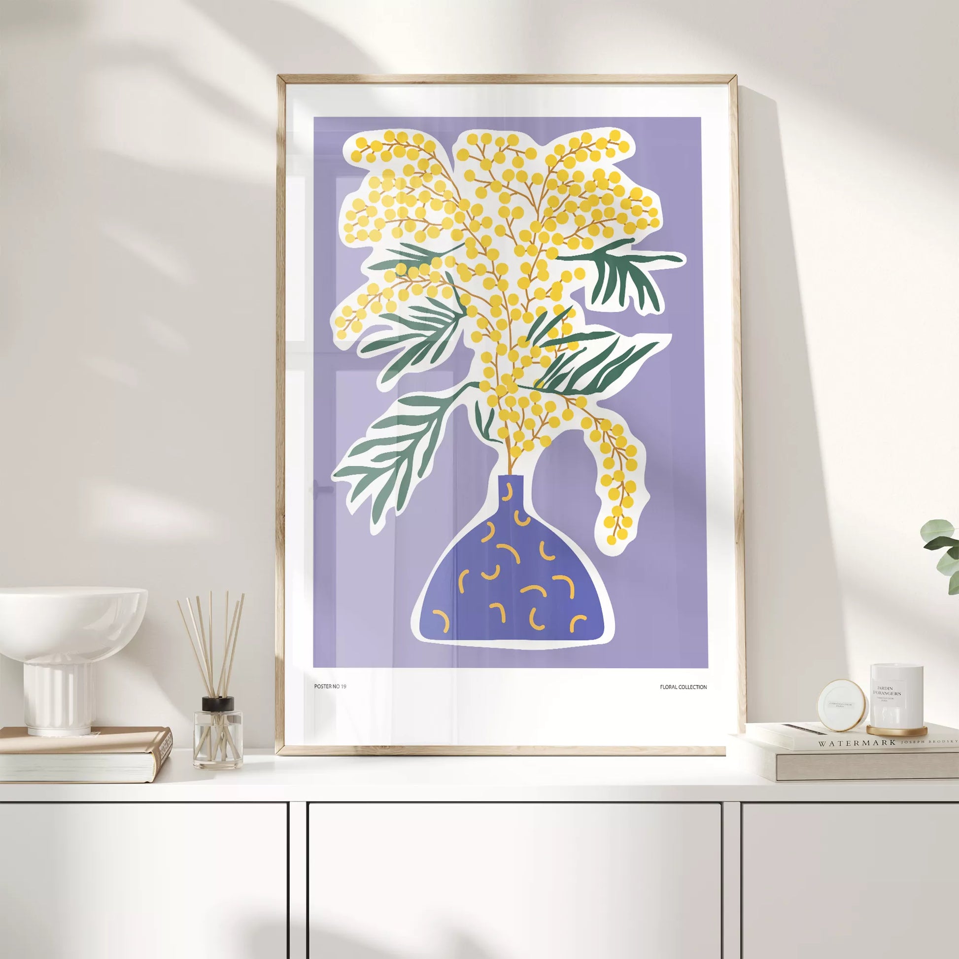 北欧デザインの抽象ミモザボタニカルアートポスター モダンインテリア