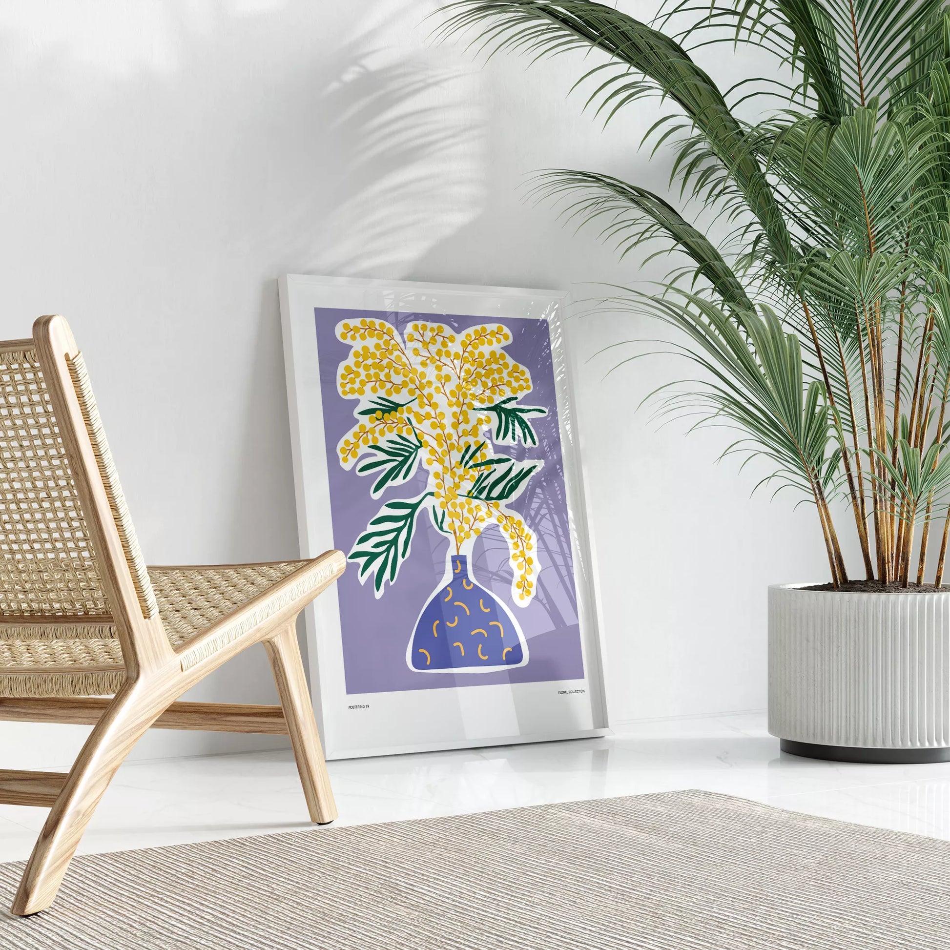 北欧デザインの抽象ミモザボタニカルアートポスター モダンインテリア