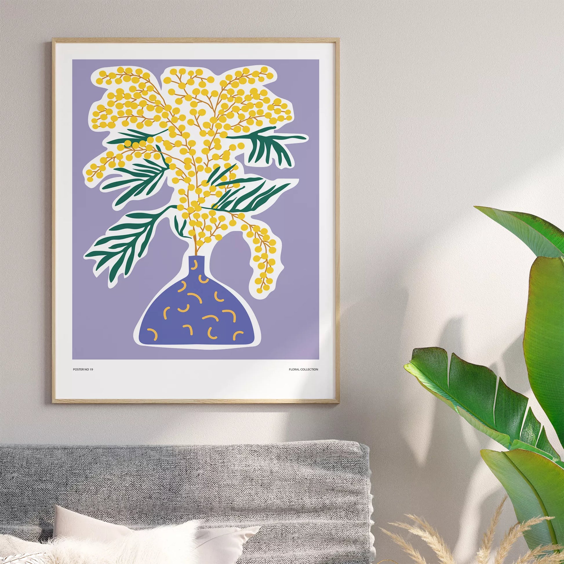 北欧デザインの抽象ミモザボタニカルアートポスター モダンインテリア