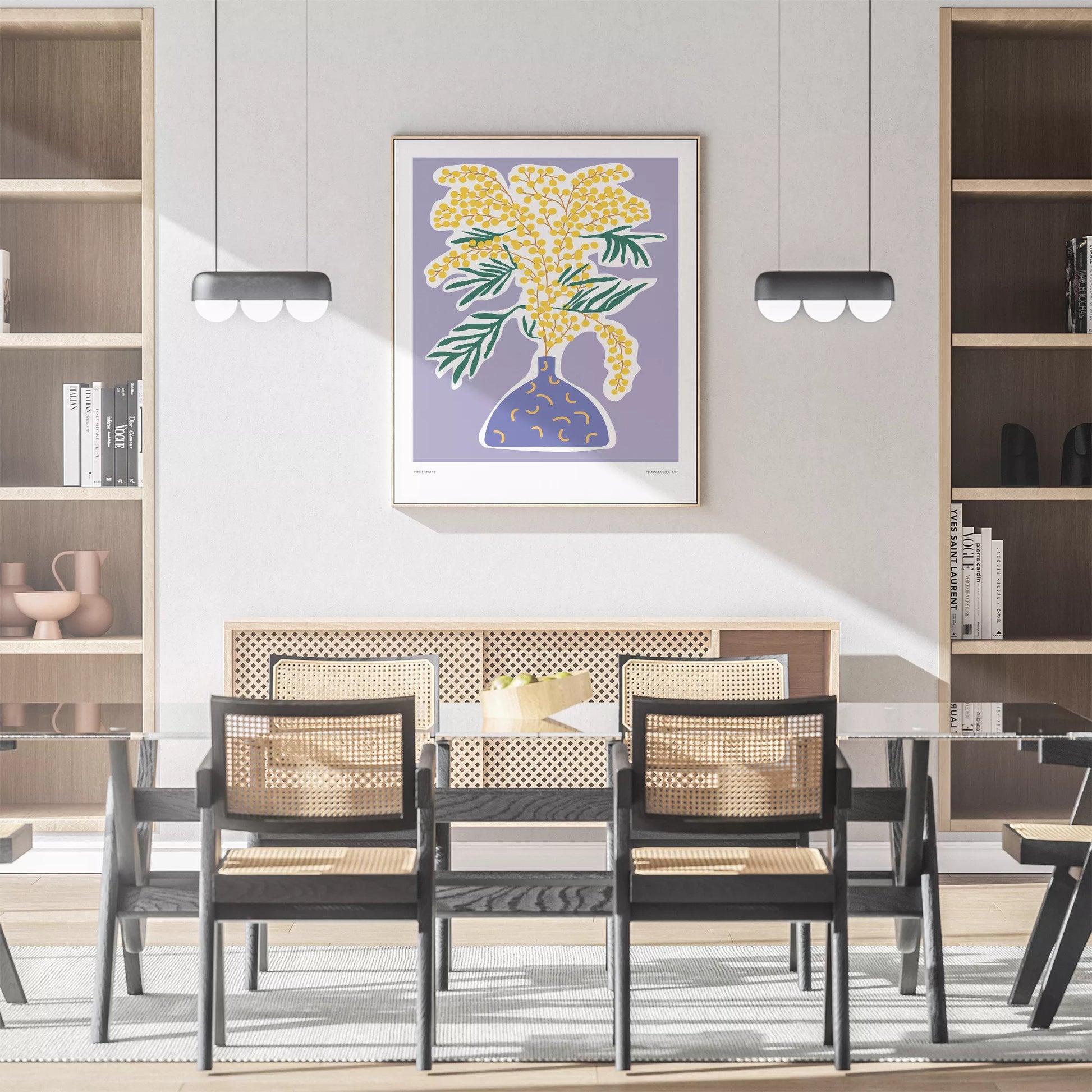 北欧デザインの抽象ミモザボタニカルアートポスター モダンインテリア