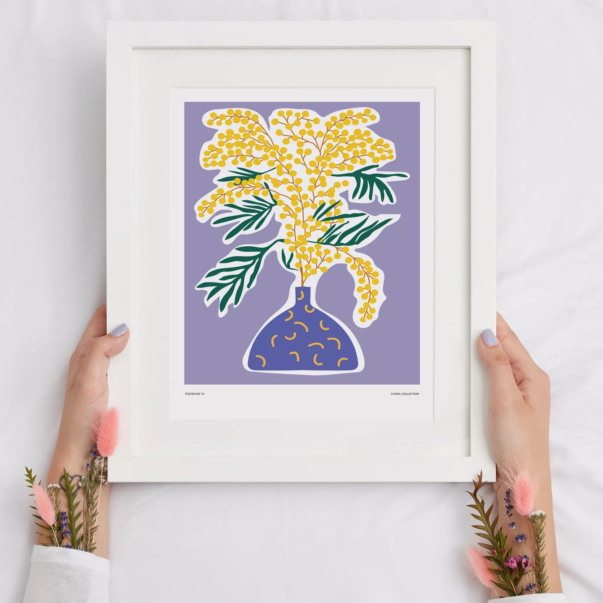 北欧デザインの抽象ミモザボタニカルアートポスター モダンインテリア