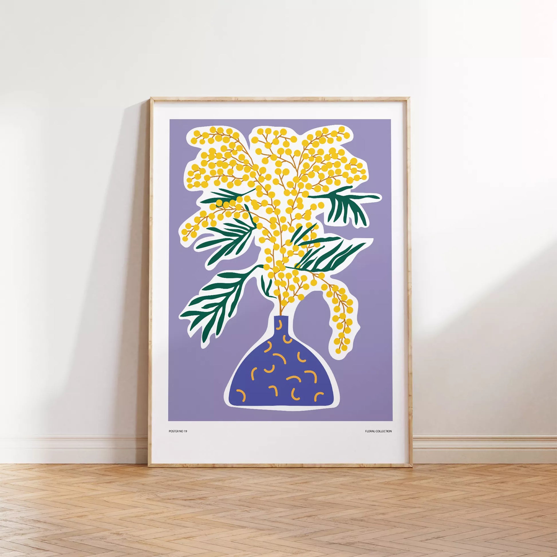 北欧デザインの抽象ミモザボタニカルアートポスター モダンインテリア