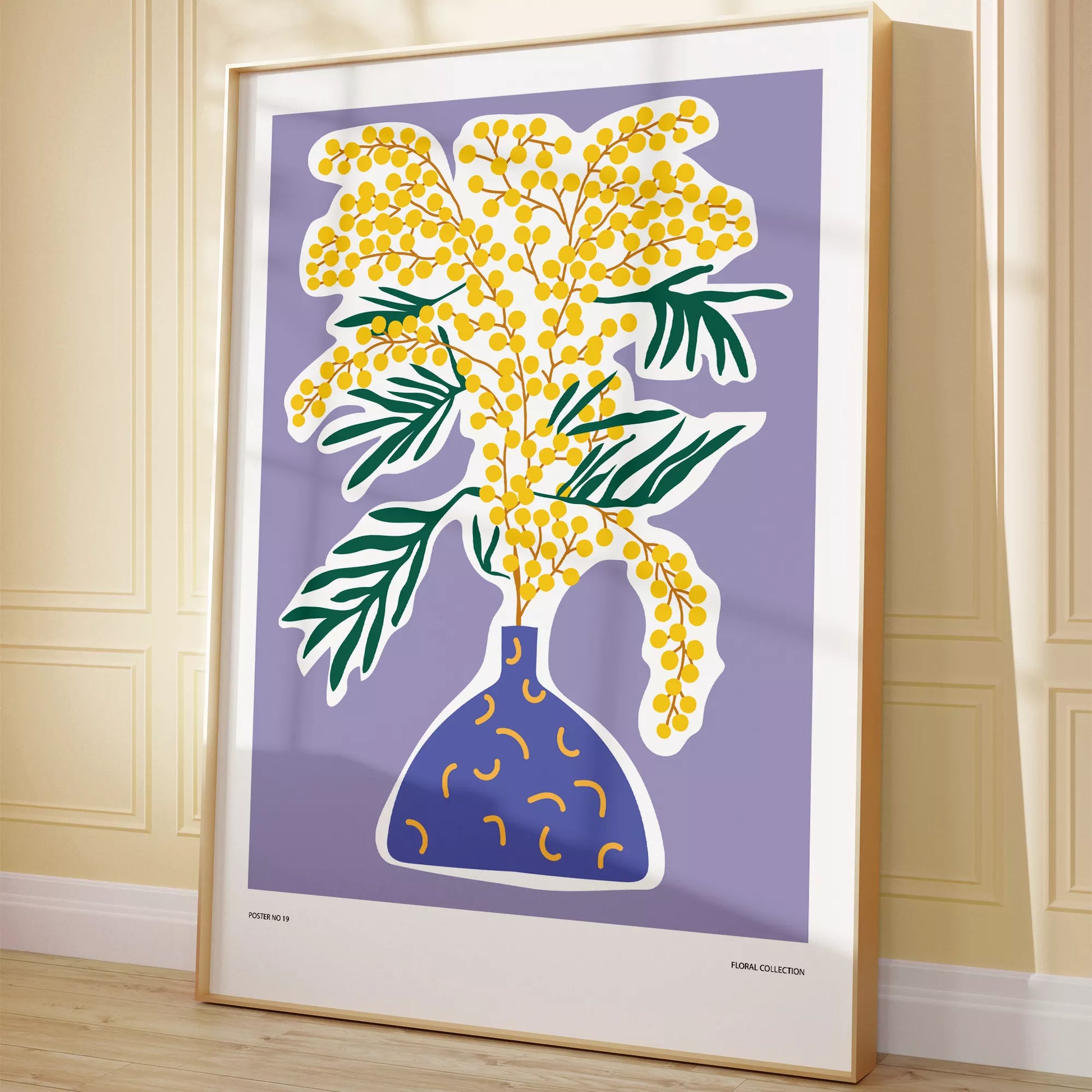 北欧デザインの抽象ミモザボタニカルアートポスター モダンインテリア