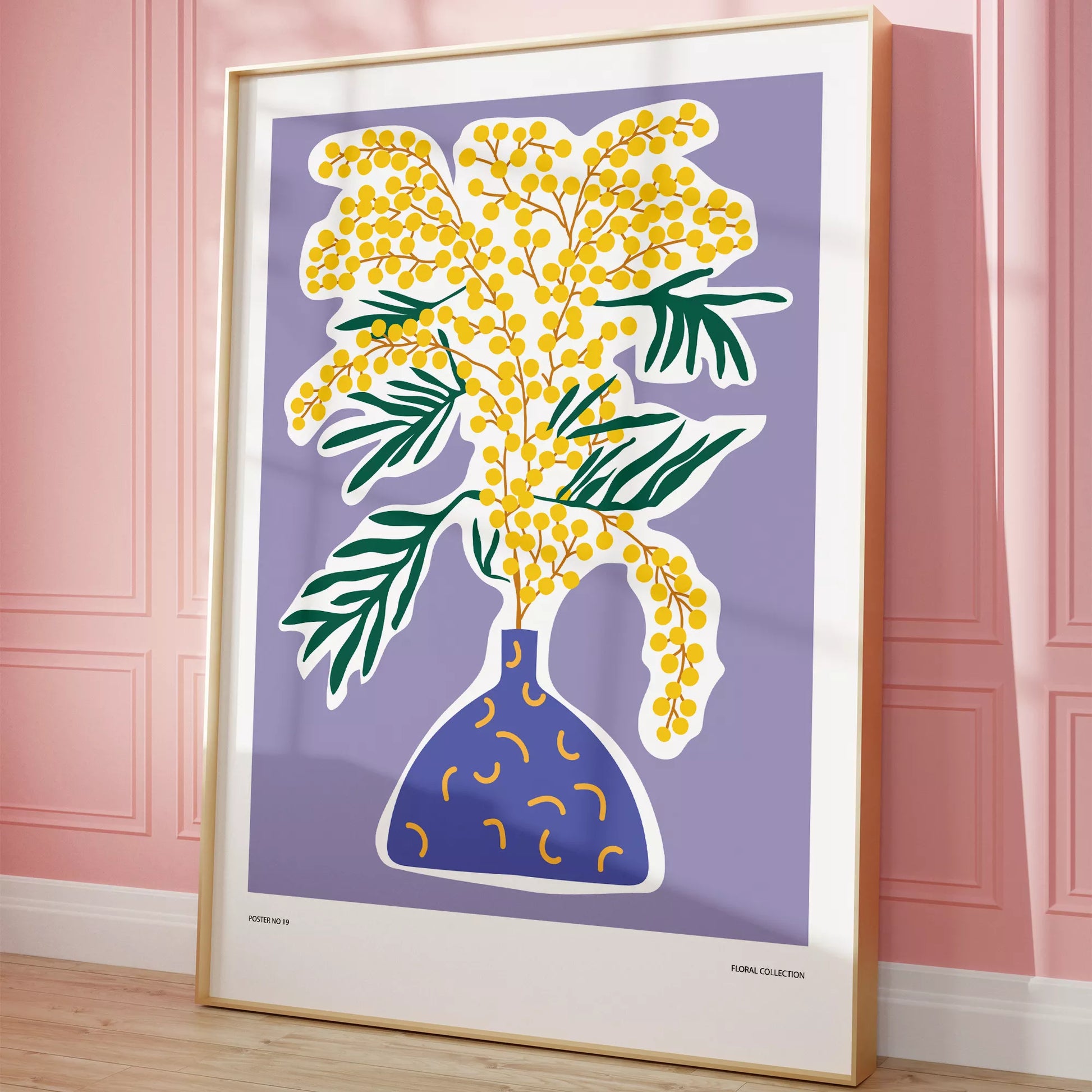 北欧デザインの抽象ミモザボタニカルアートポスター モダンインテリア