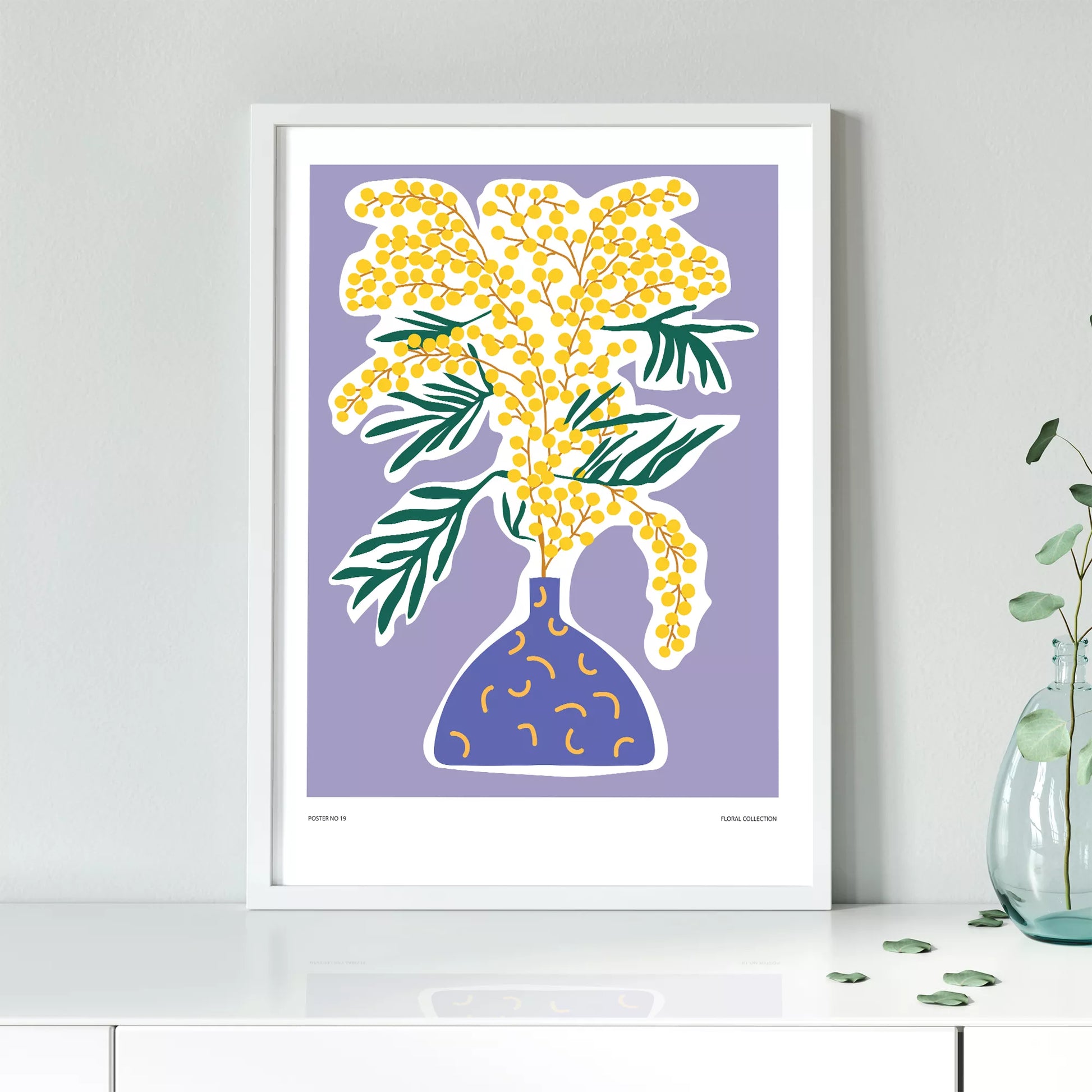 北欧デザインの抽象ミモザボタニカルアートポスター モダンインテリア