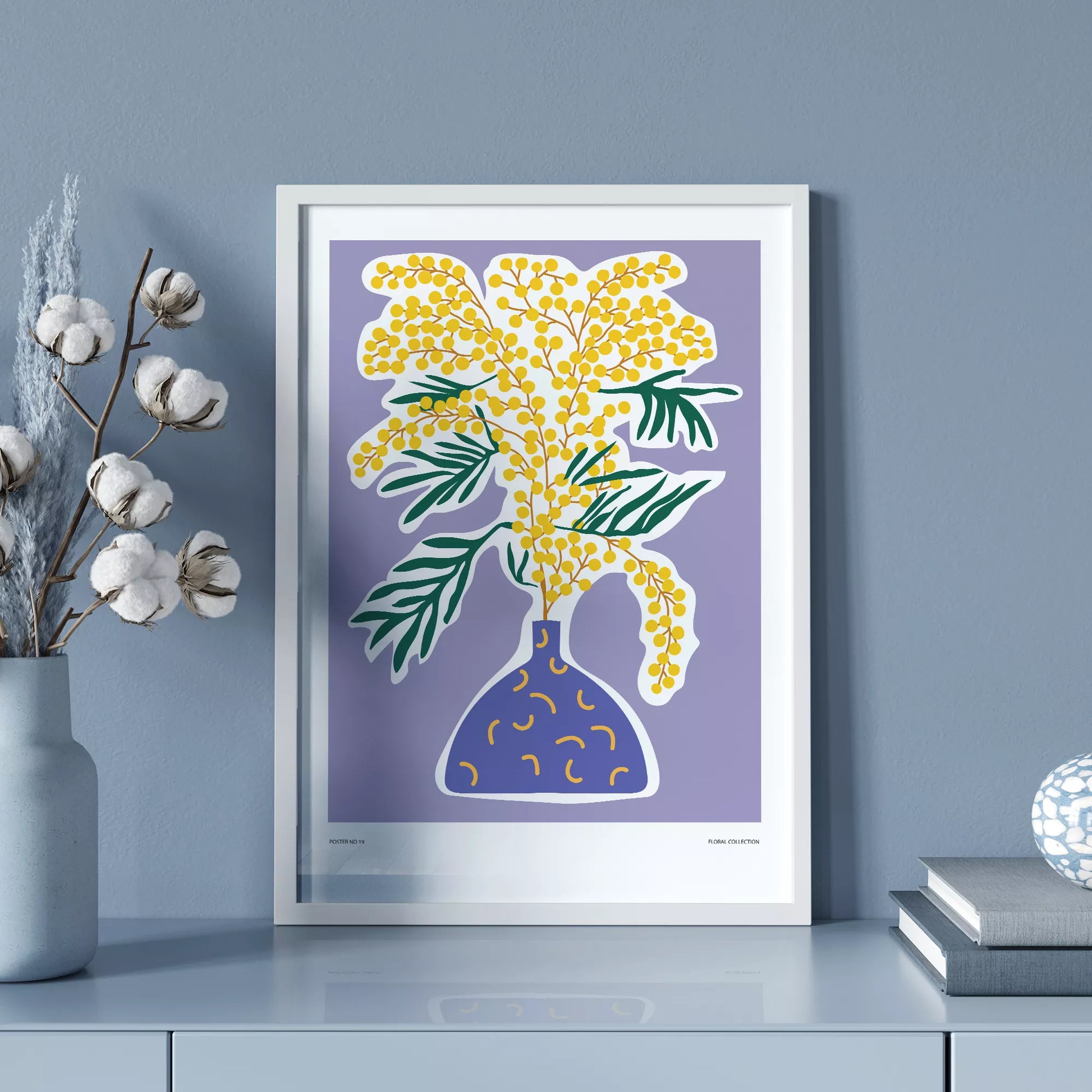 北欧デザインの抽象ミモザボタニカルアートポスター モダンインテリア