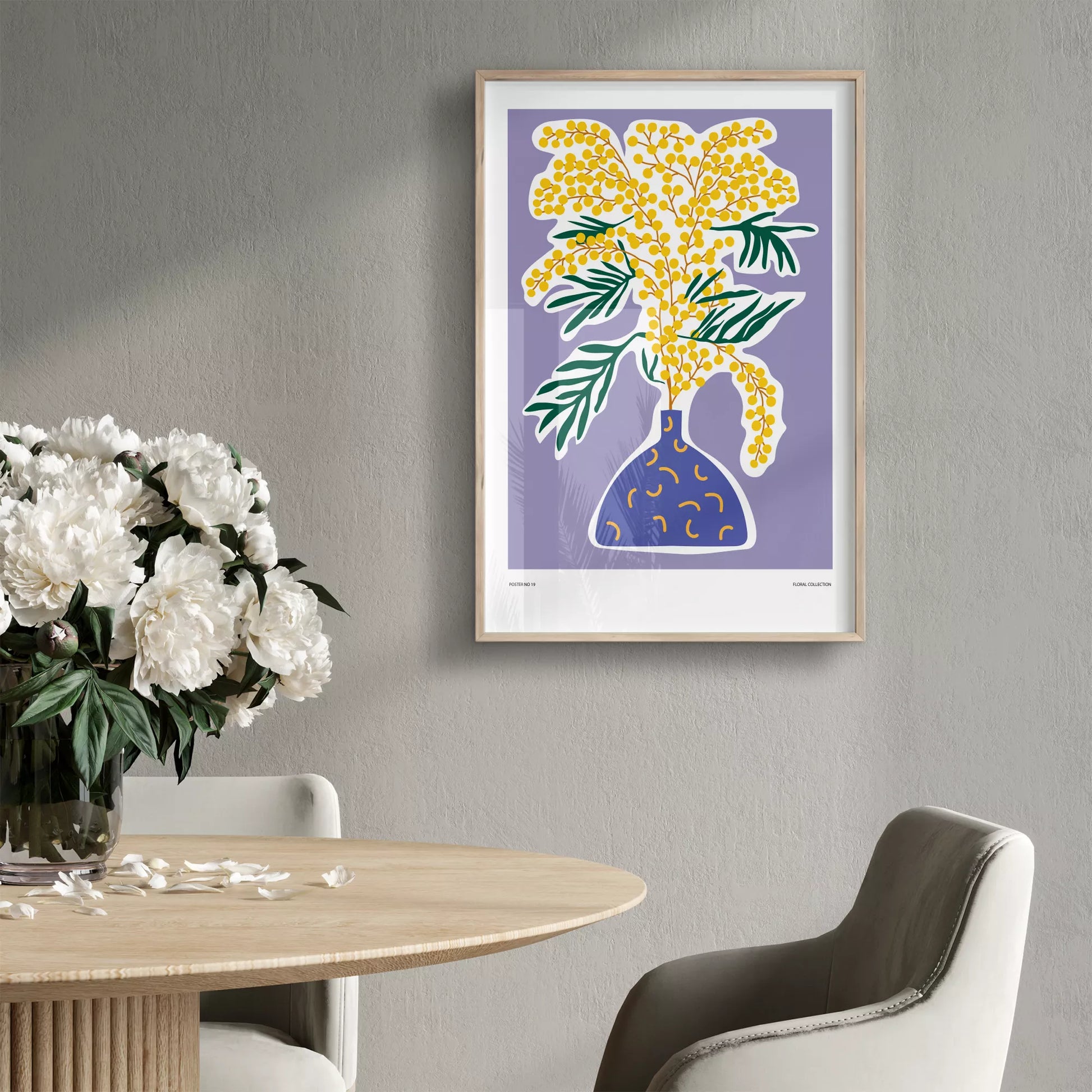 北欧デザインの抽象ミモザボタニカルアートポスター モダンインテリア