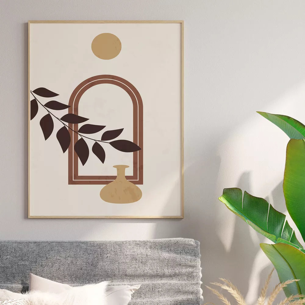 ミニマルデザインのアーチと植物モチーフの3枚組アートポスター