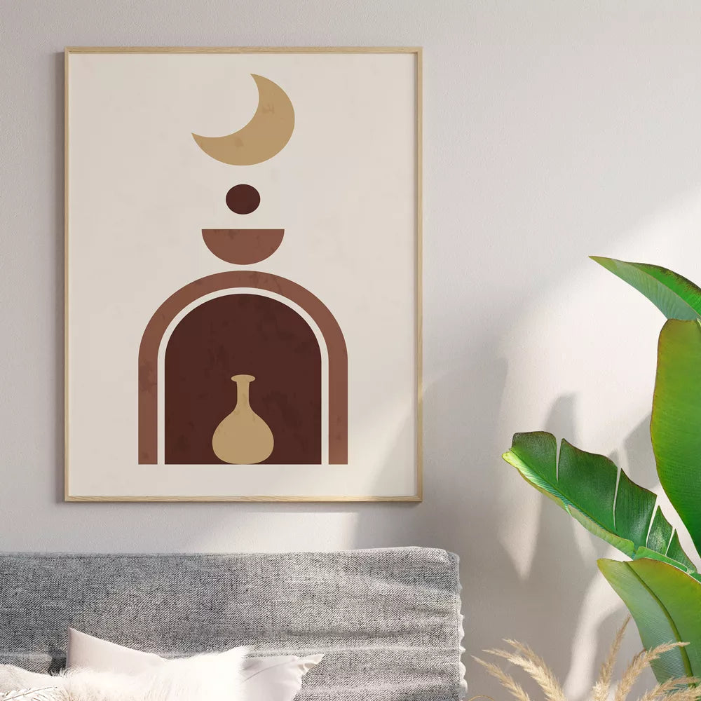 ミニマルデザインのアーチと植物モチーフの3枚組アートポスター