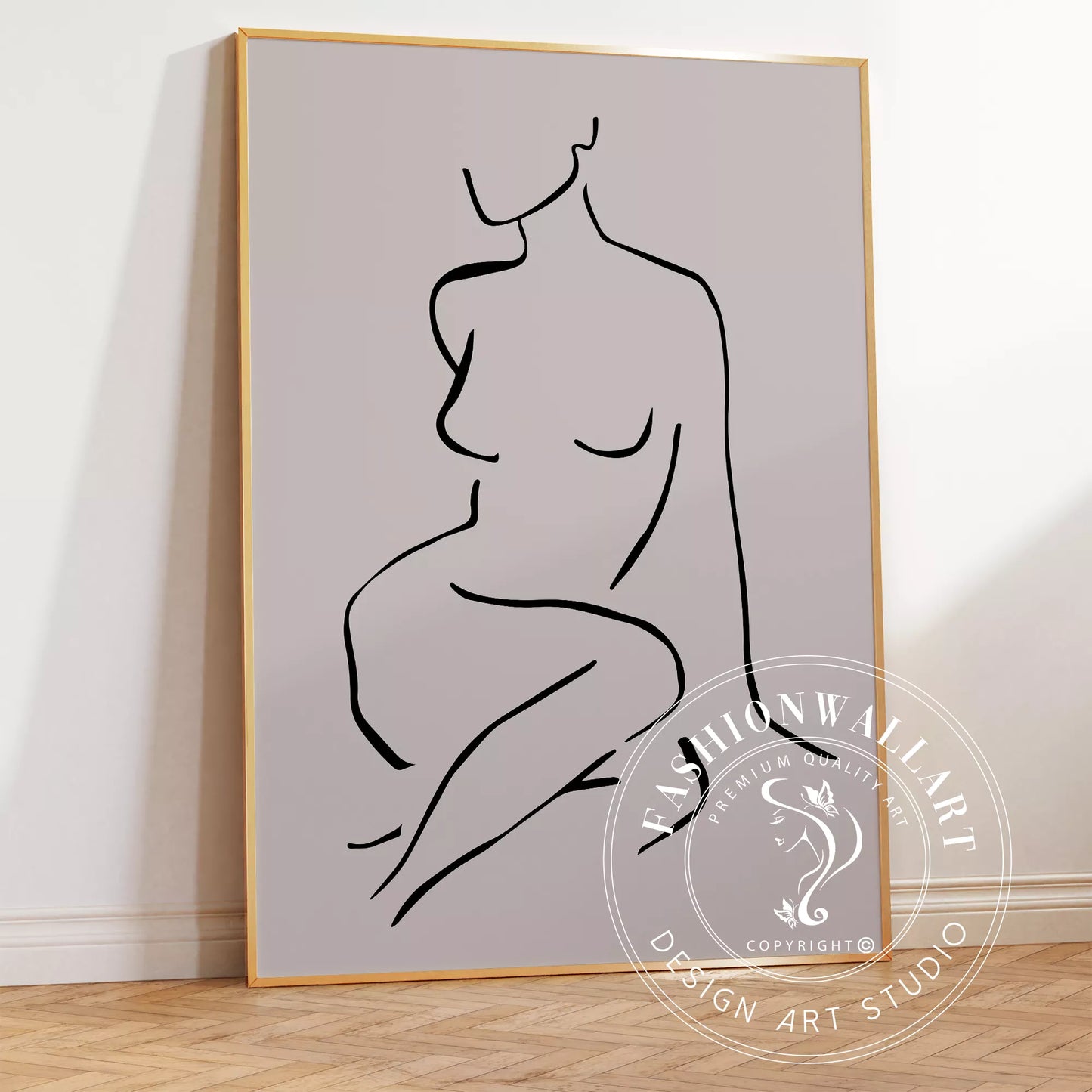 モノクロームの抽象的な女性シルエットラインアート