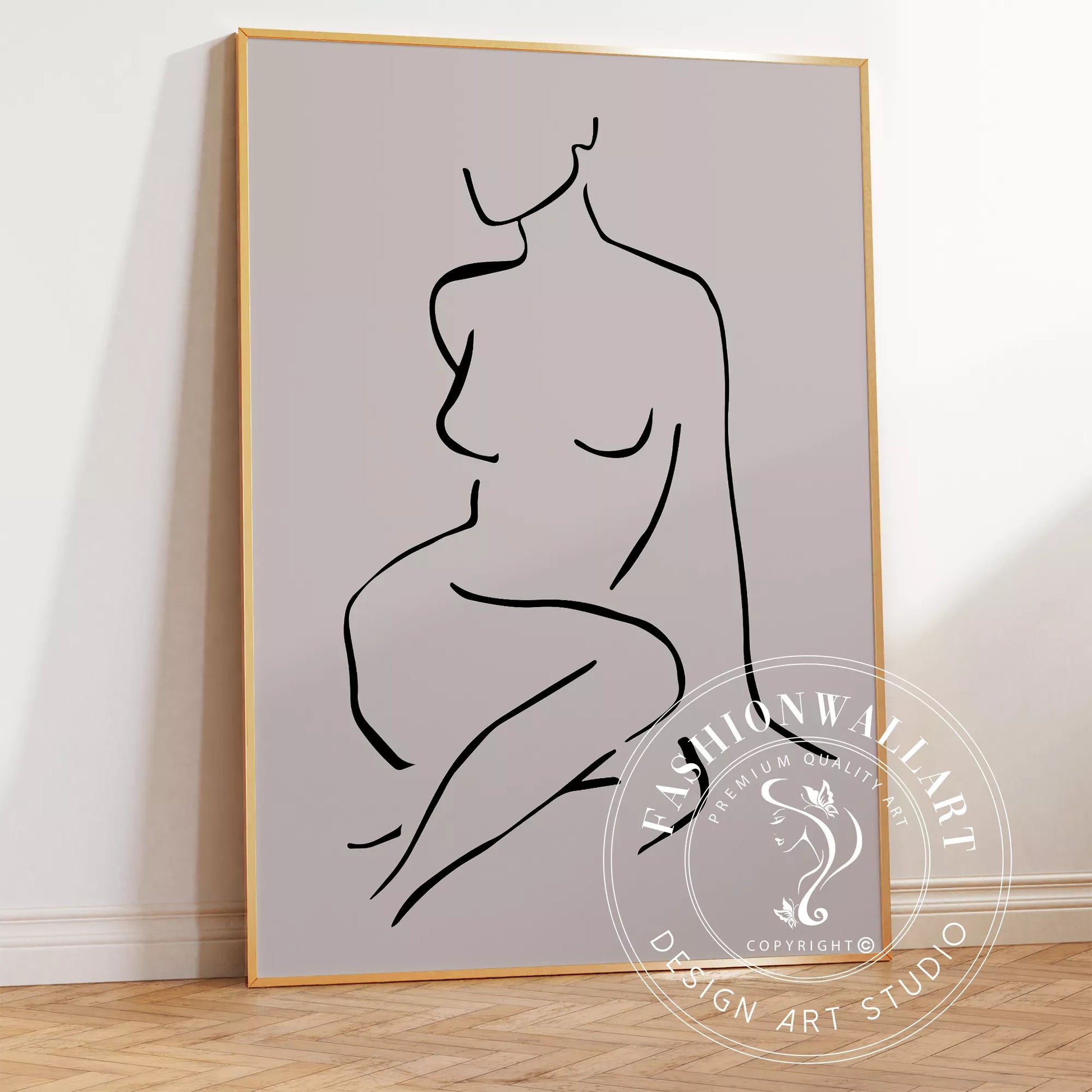 モノクロームの抽象的な女性シルエットラインアート