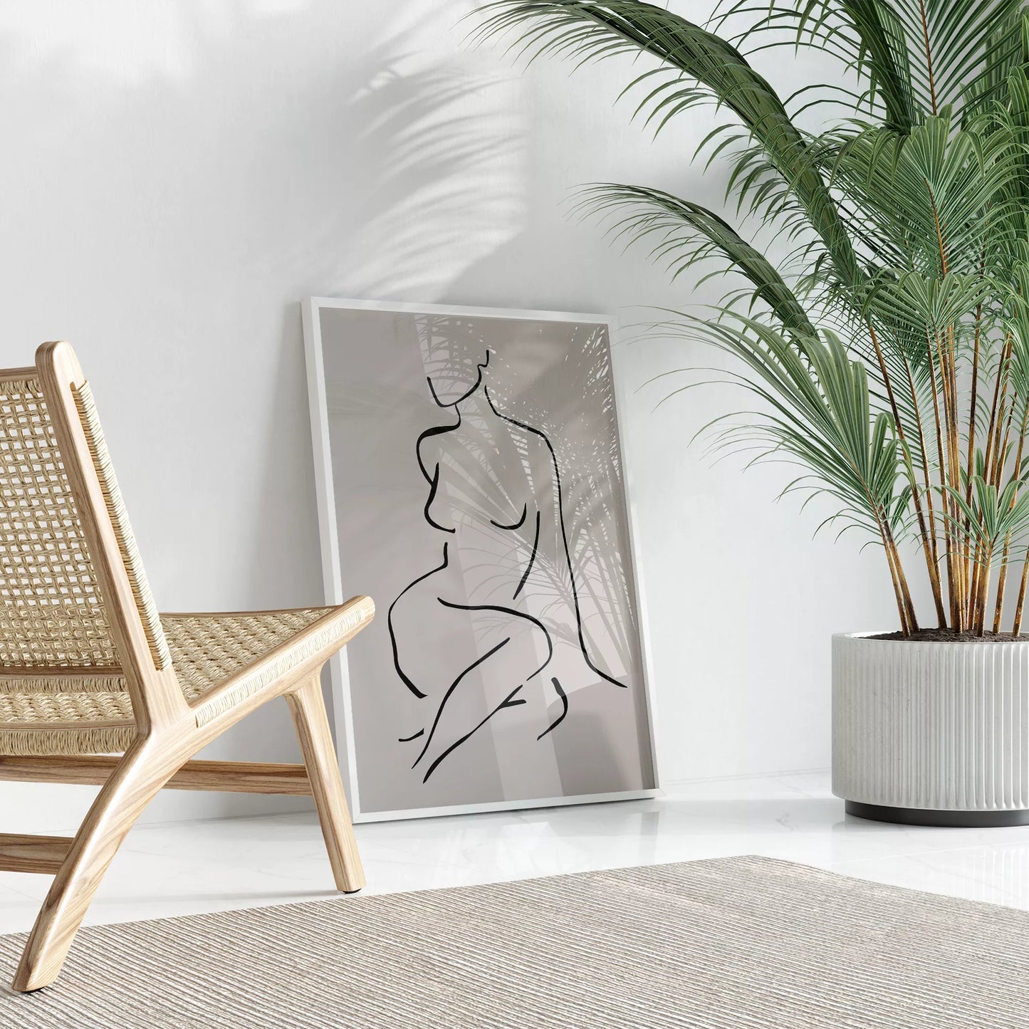 モノクロームの抽象的な女性シルエットラインアート