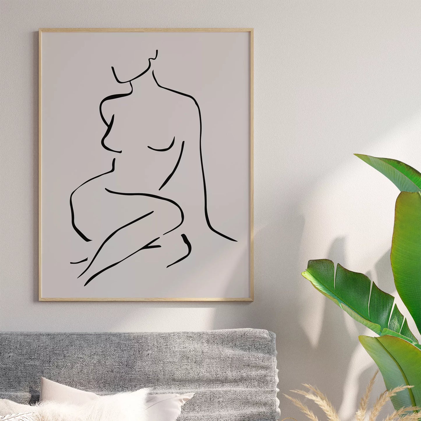 モノクロームの抽象的な女性シルエットラインアート