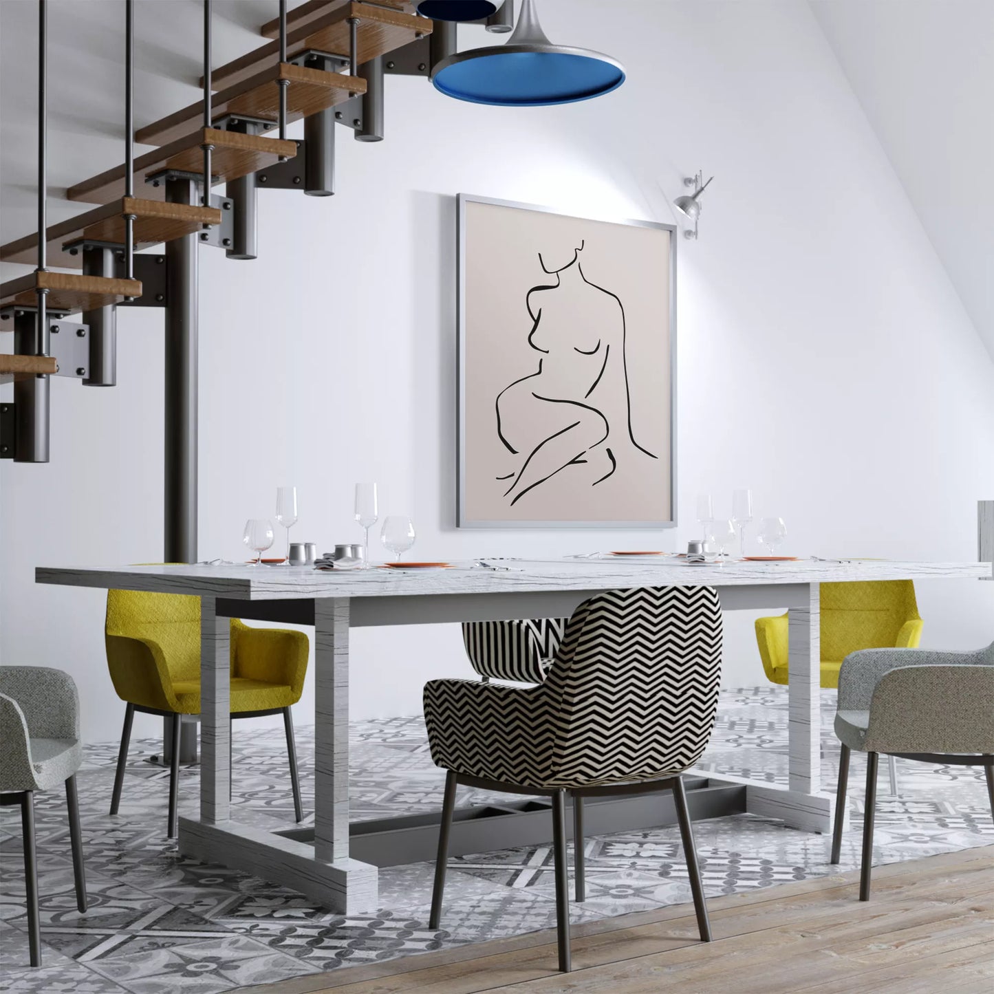 モノクロームの抽象的な女性シルエットラインアート