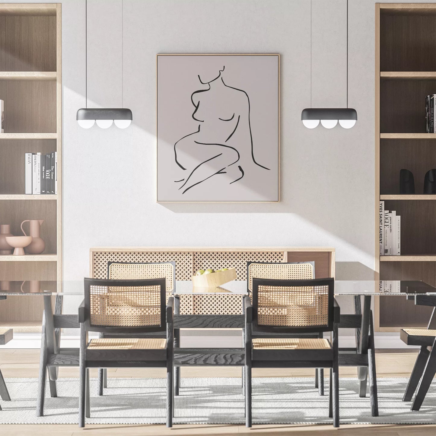 モノクロームの抽象的な女性シルエットラインアート