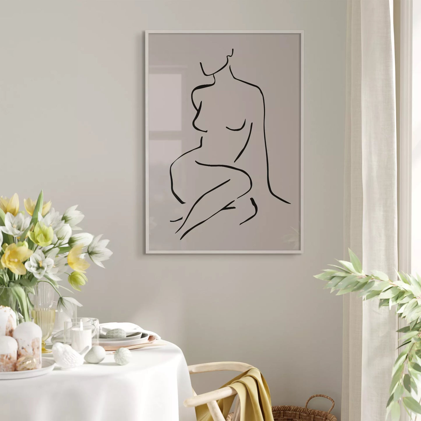 モノクロームの抽象的な女性シルエットラインアート