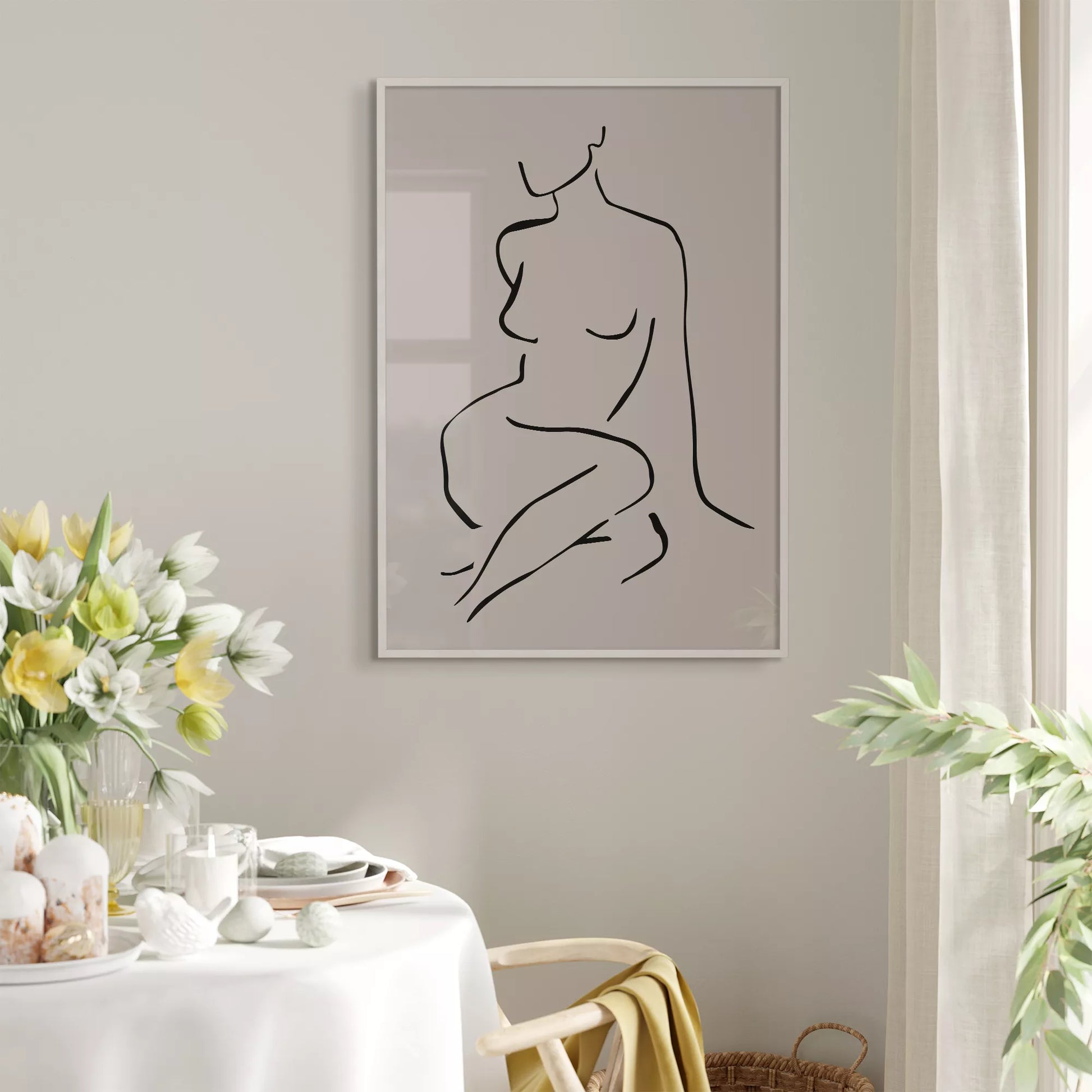 モノクロームの抽象的な女性シルエットラインアート