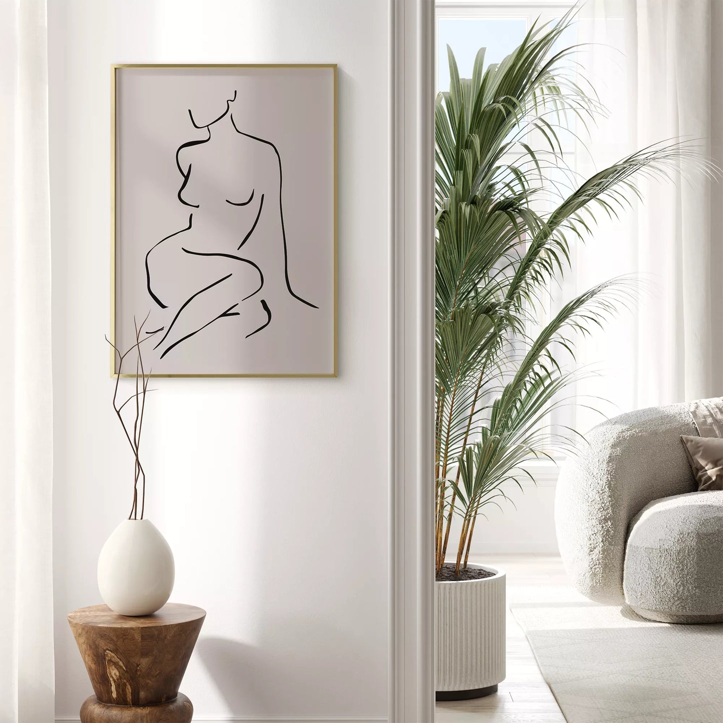 モノクロームの抽象的な女性シルエットラインアート