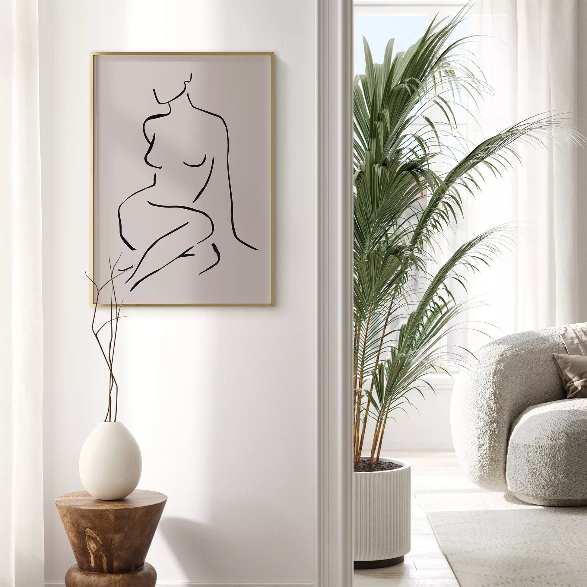 モノクロームの抽象的な女性シルエットラインアート