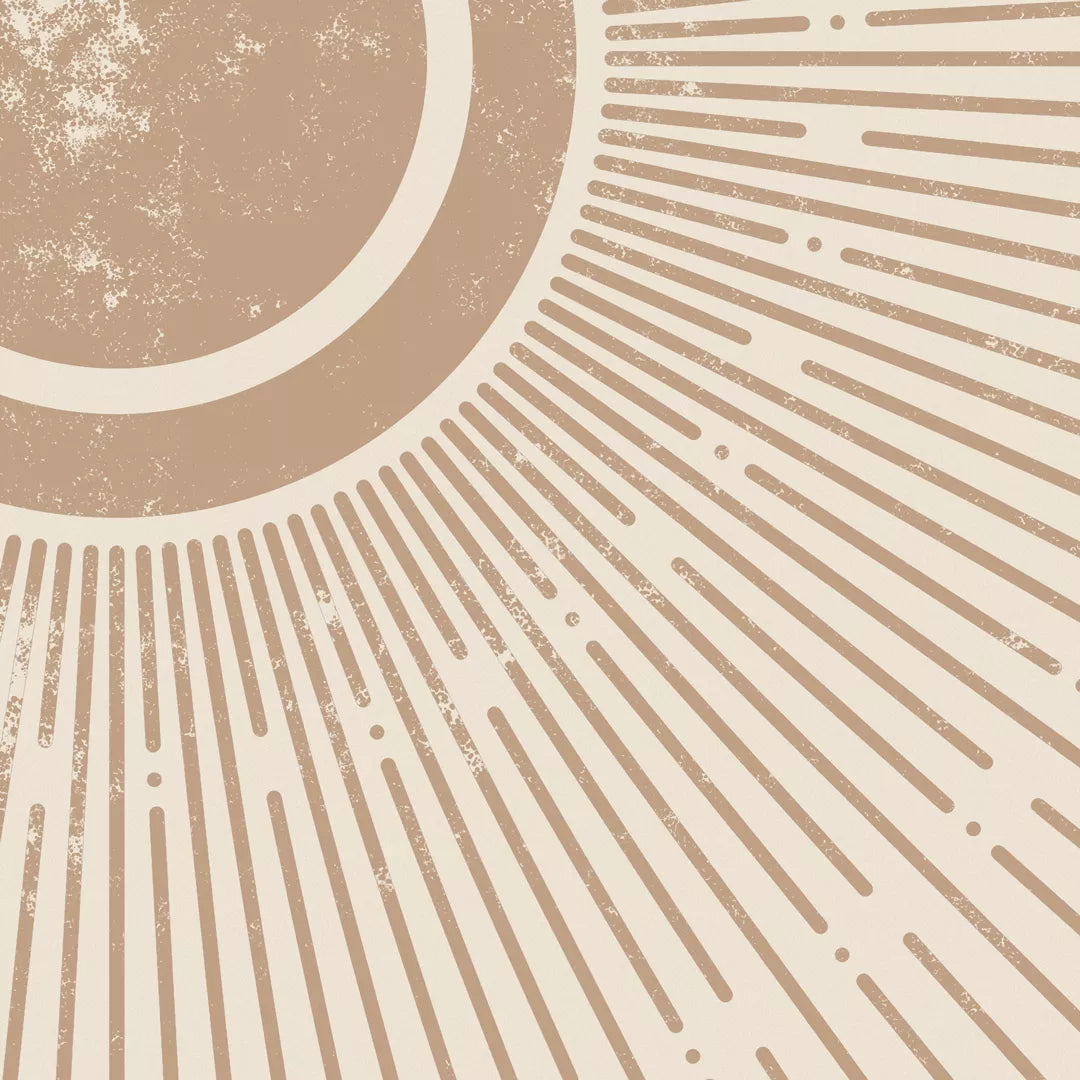 幾何学的な円とサンバースト模様のベージュトーン3点セットアート