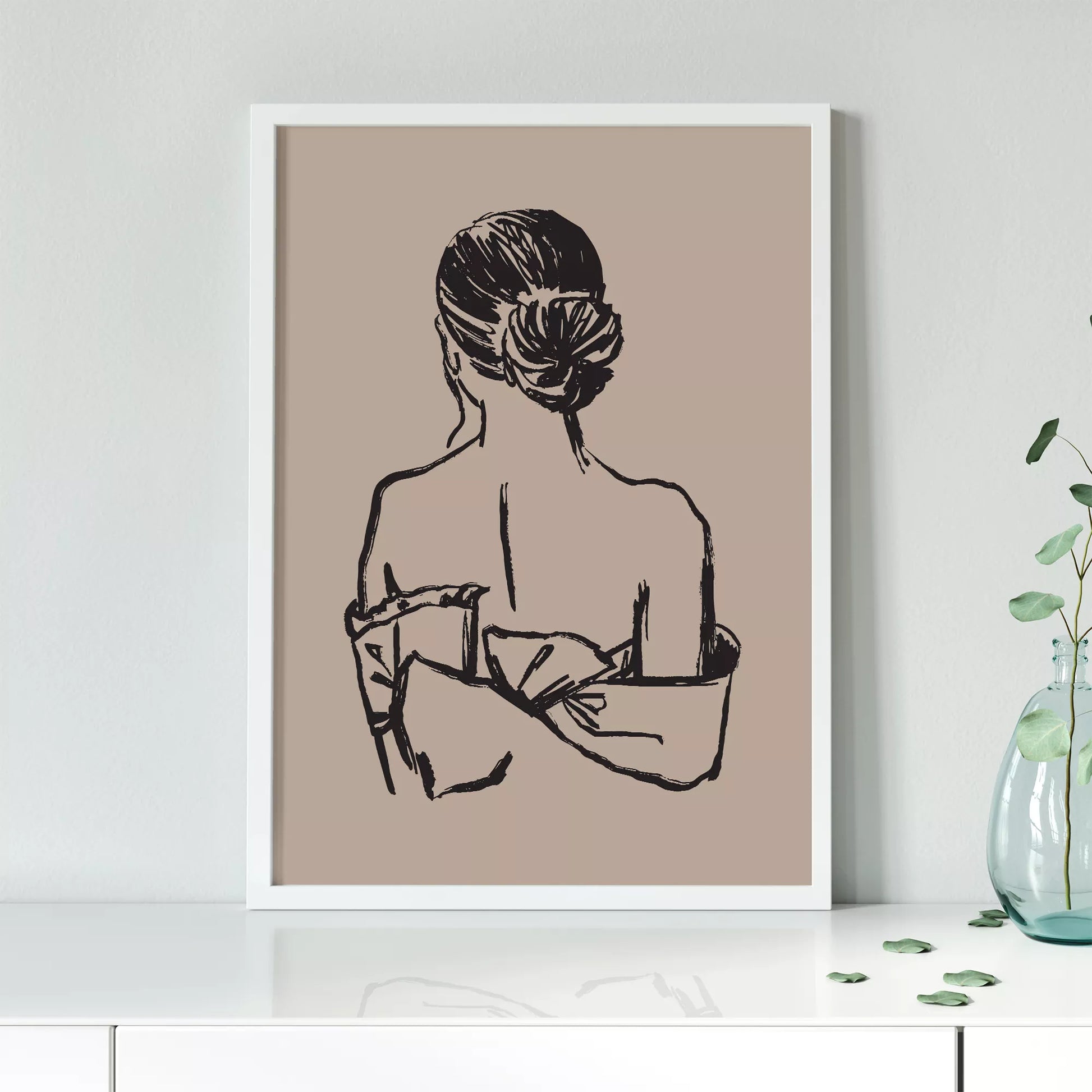 女性シルエット線画の北欧ミニマルアートポスター ベージュ背景