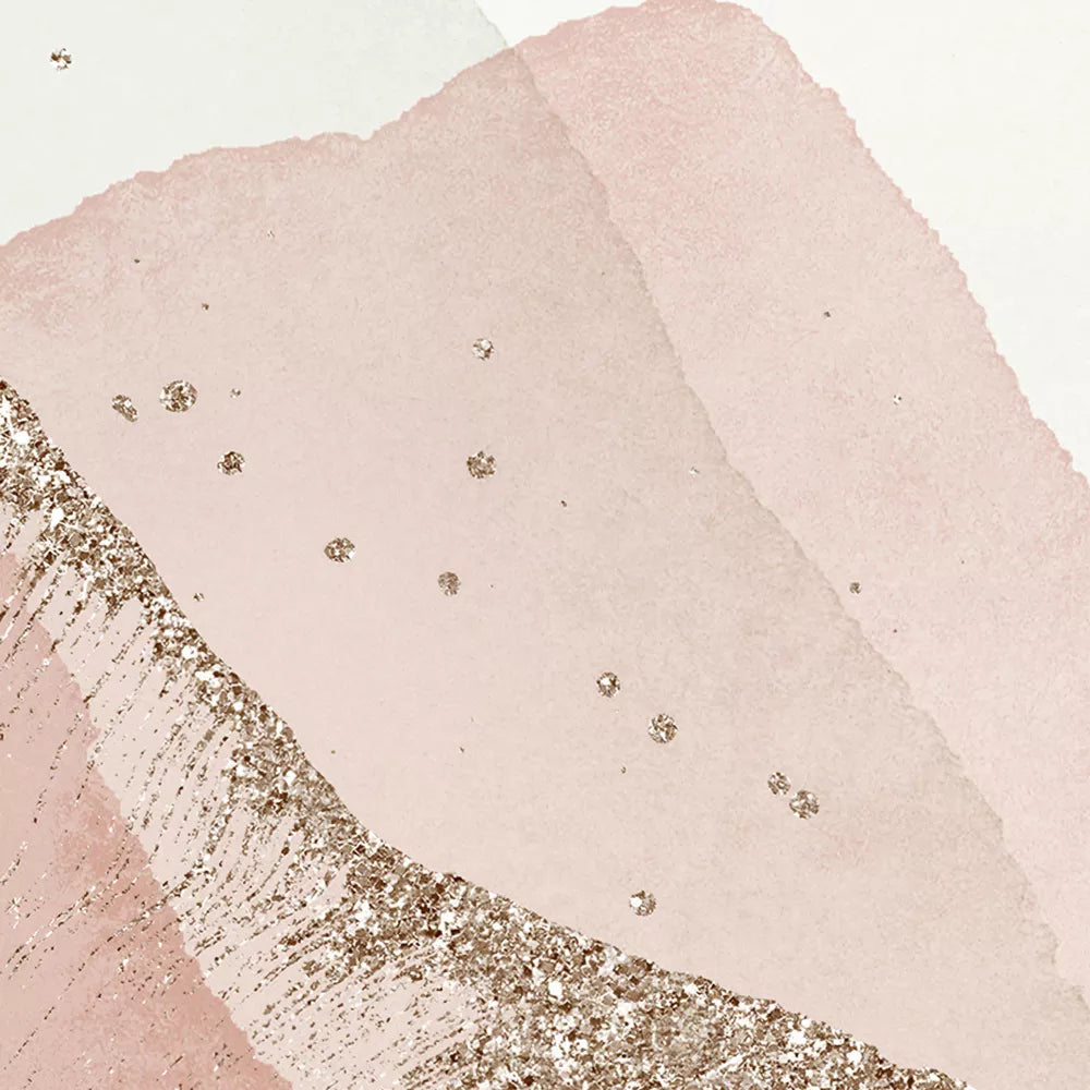 ピンクとネイビーの抽象的な山岳風景画トリプティック、月と山脈のミニマルアート