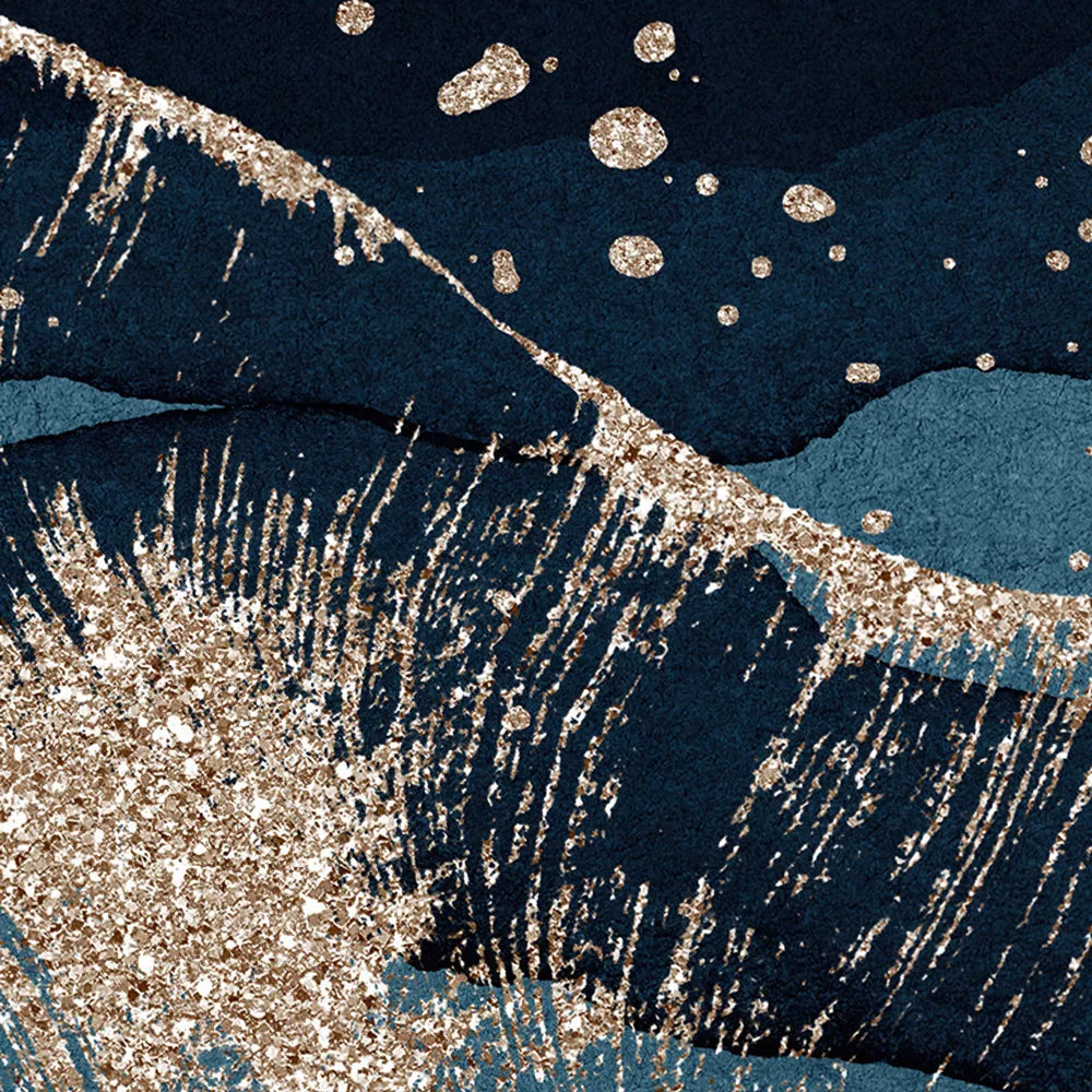 ピンクとネイビーの抽象的な山岳風景画トリプティック、月と山脈のミニマルアート