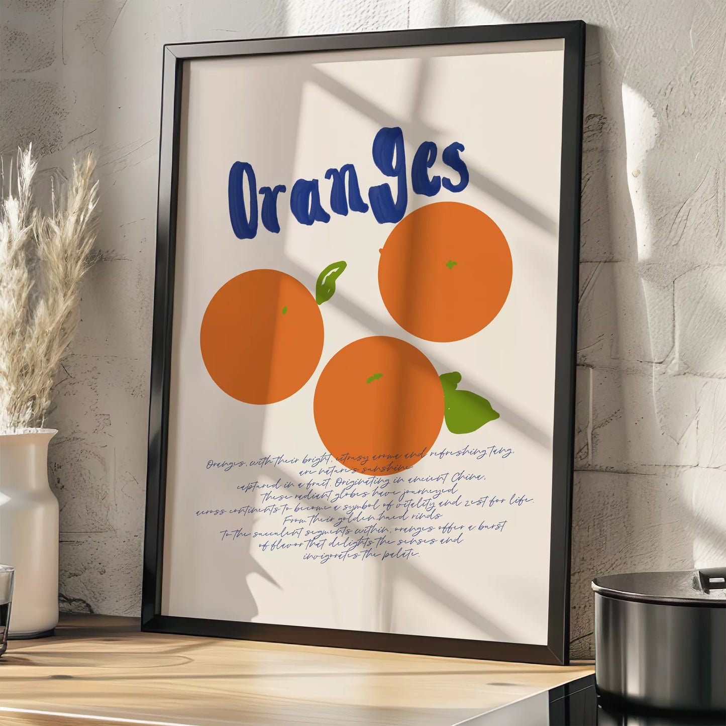 シンプルなオレンジのイラストと手書き文字のキッチンアート