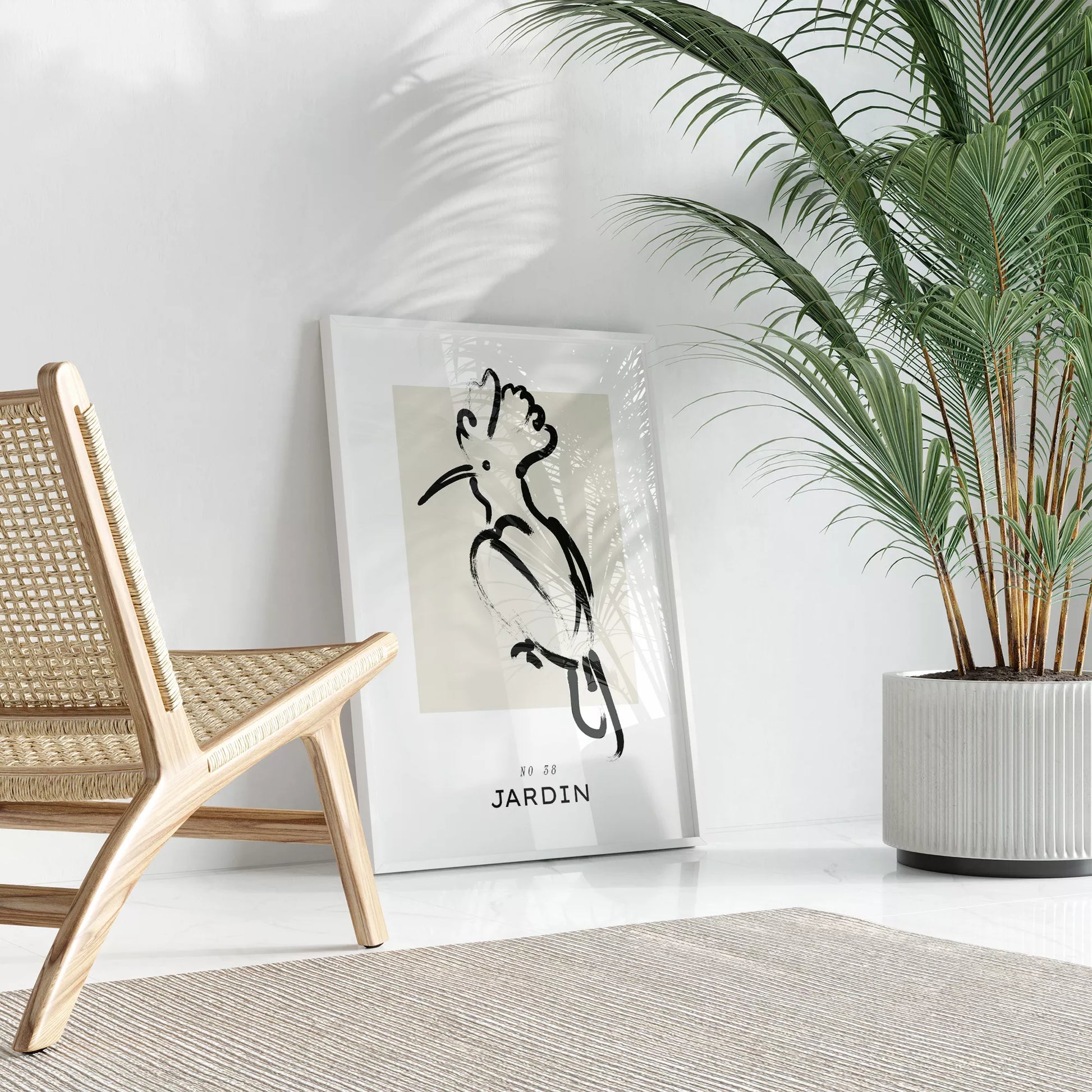 モダンな筆墨で描かれた鳥のシルエット水墨画アート