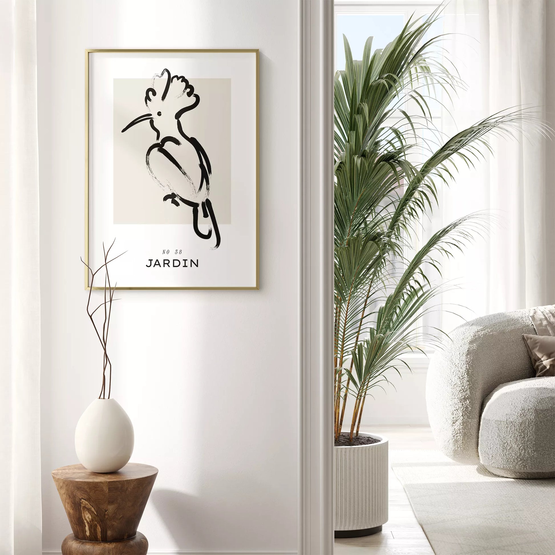 モダンな筆墨で描かれた鳥のシルエット水墨画アート