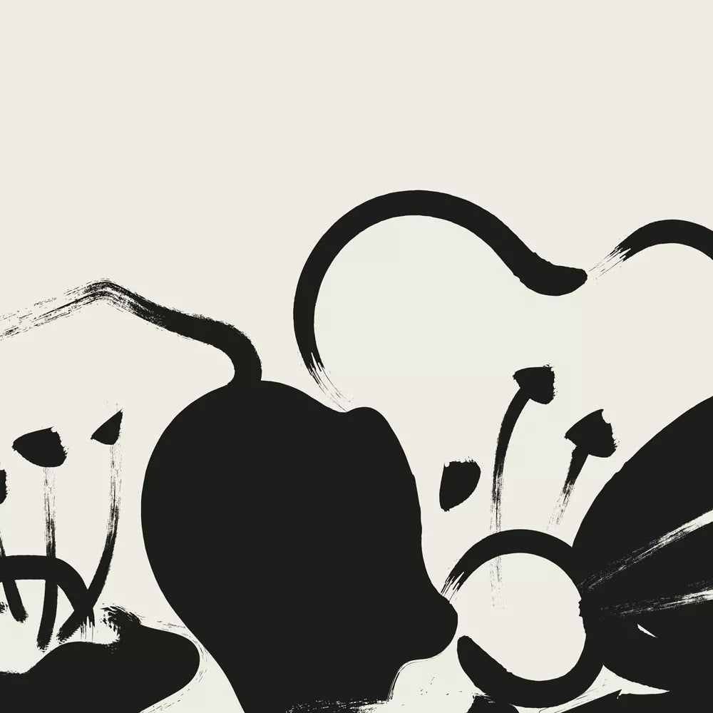 シンプルなモノクロ線画3点セット、花と人物と植物のミニマルアート