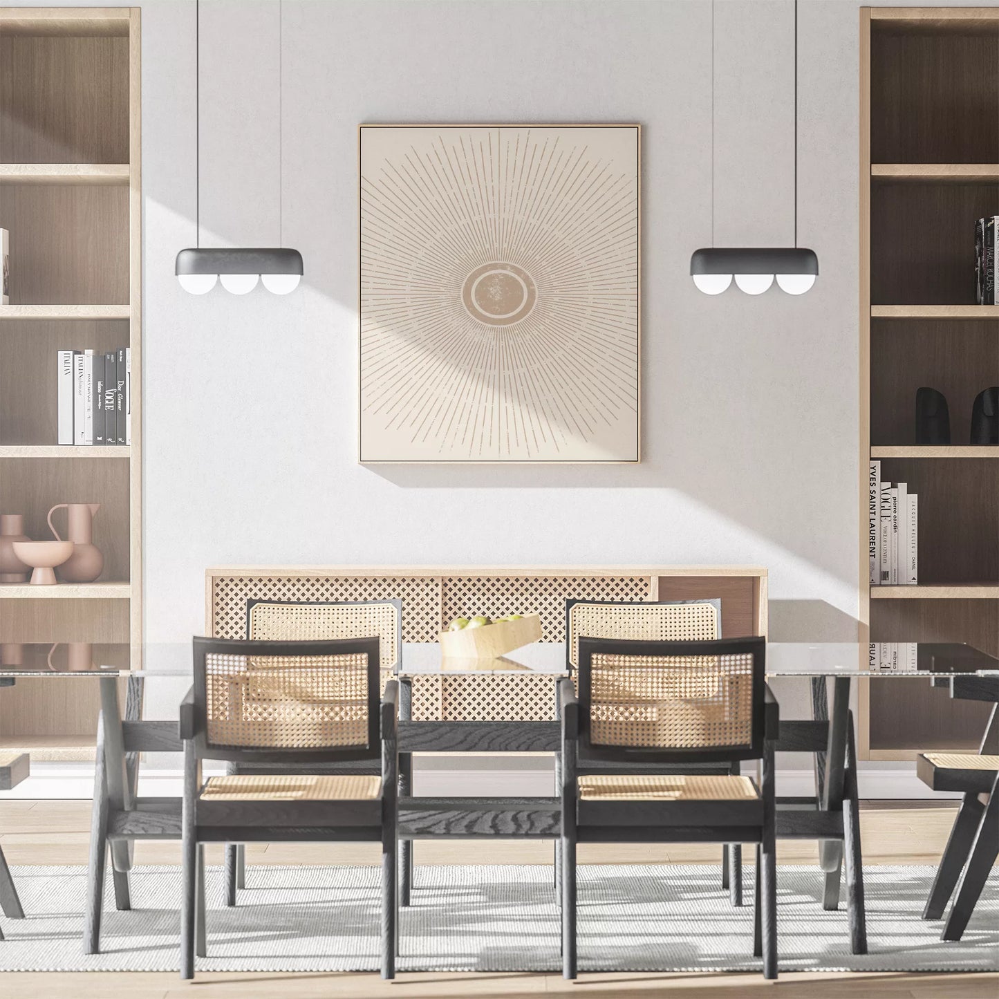 優雅な放射状デザイン、ベージュゴールドの日の出アート