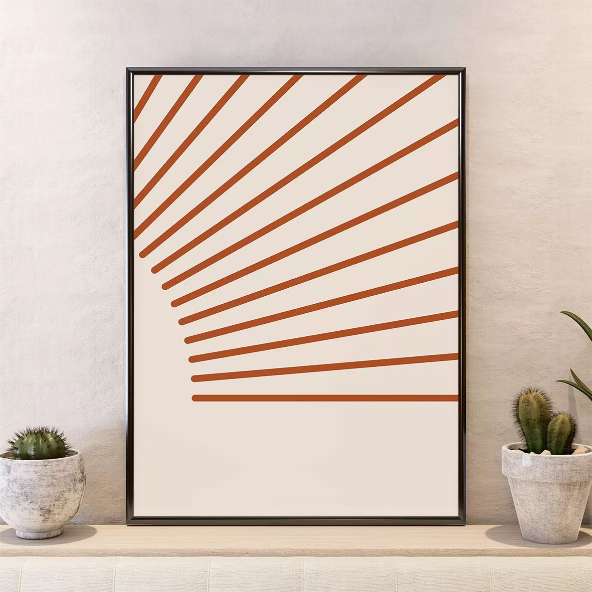 テラコッタカラーの太陽と手のシルエット北欧風3連アート