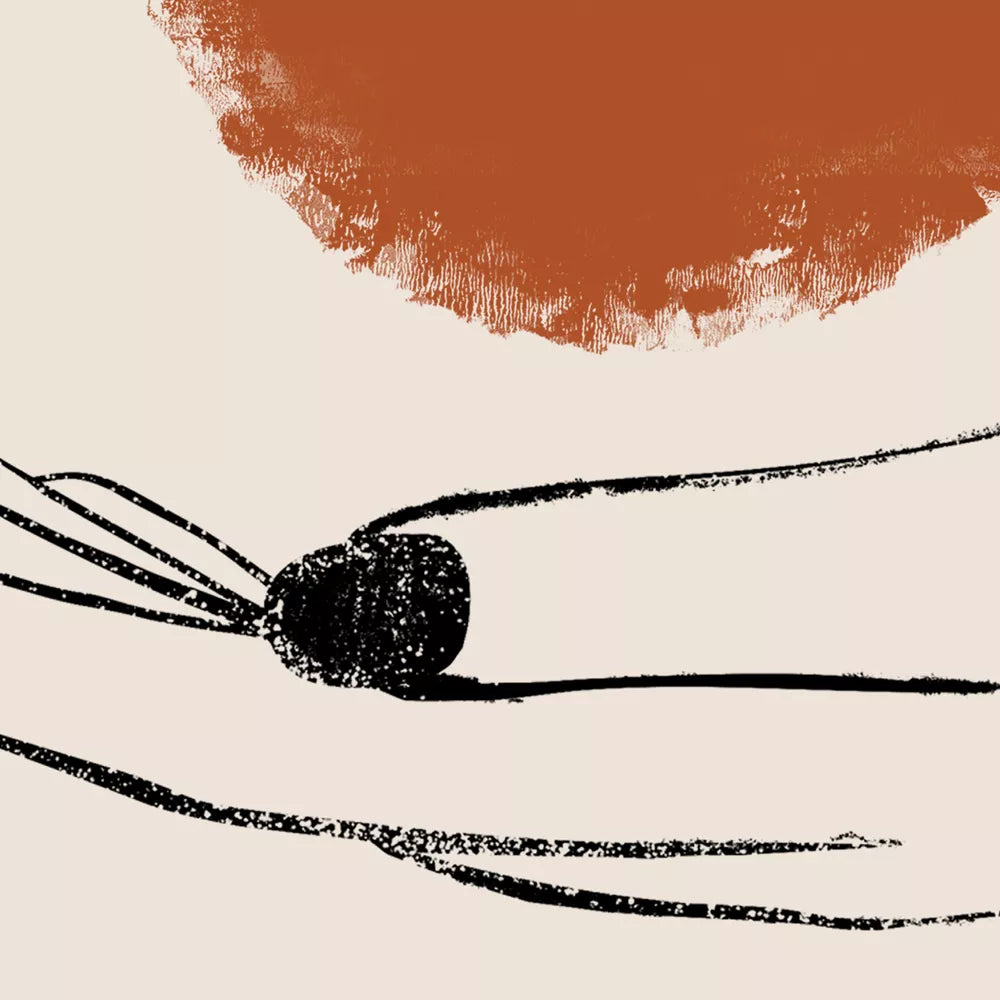 テラコッタカラーの太陽と手のシルエット北欧風3連アート