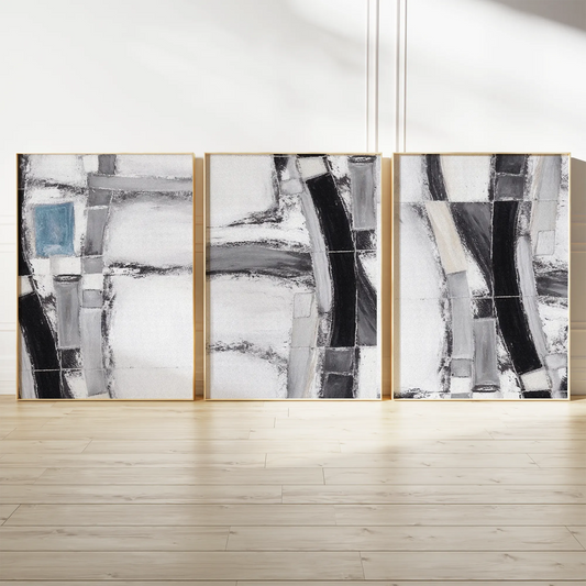 抽象的なモノクロームの高級感あるアートポスター 北欧モダンインテリア 3枚セット