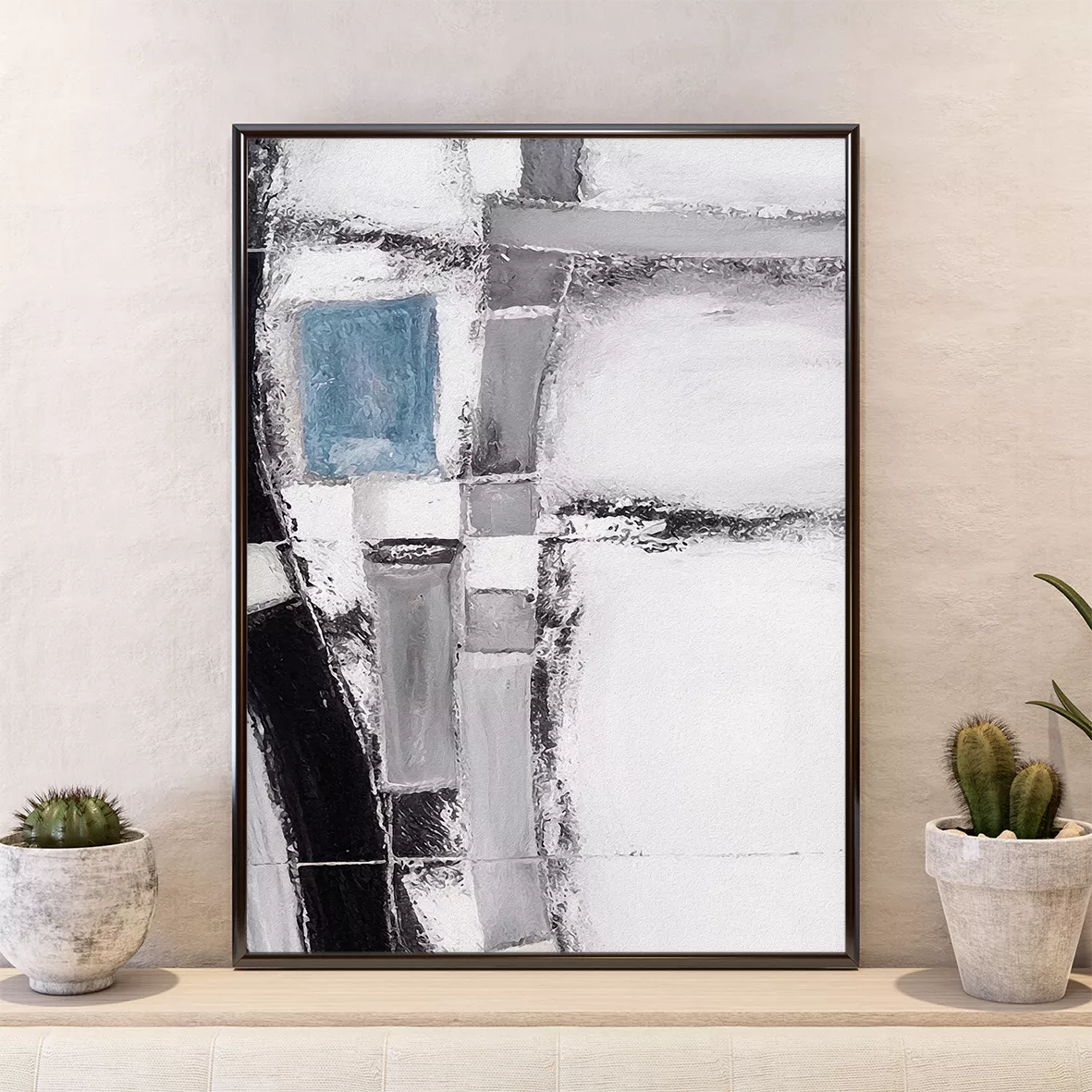 モノクロ抽象画アートパネル3枚組、北欧インテリアデザイン