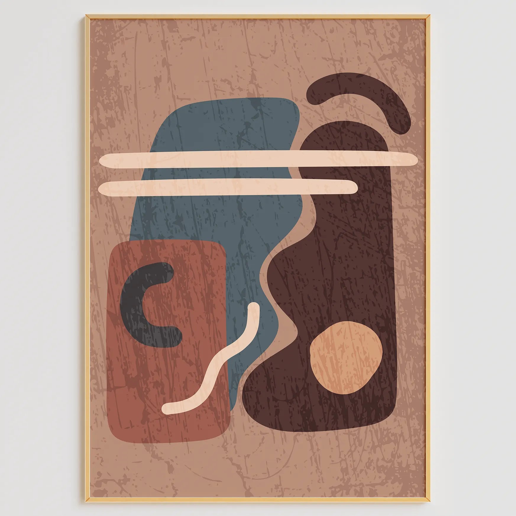 テラコッタレインボーと抽象ラインフェイスの北欧ボヘミアンアートポスター 3枚セ