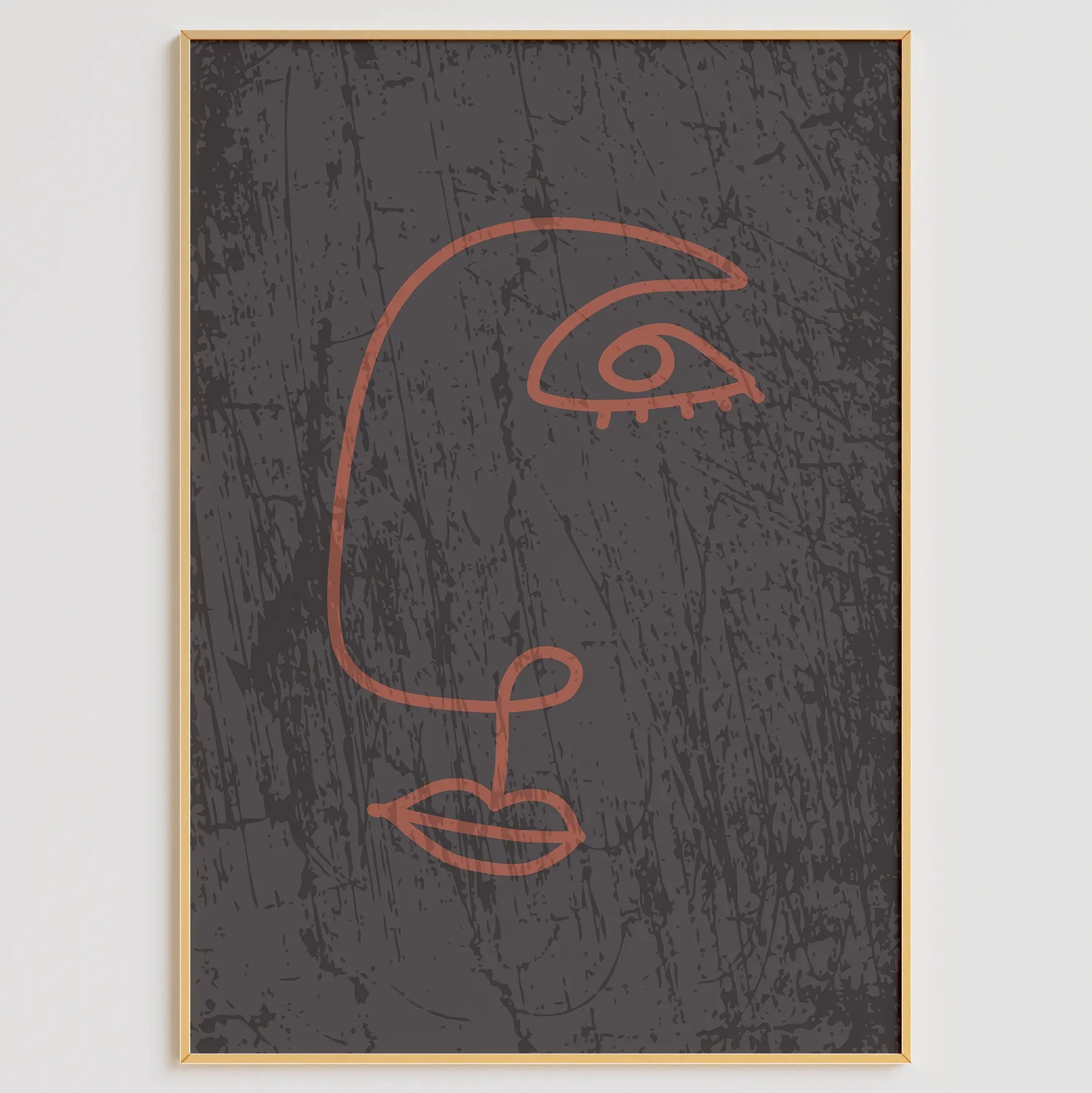 テラコッタレインボーと抽象ラインフェイスの北欧ボヘミアンアートポスター 3枚セ