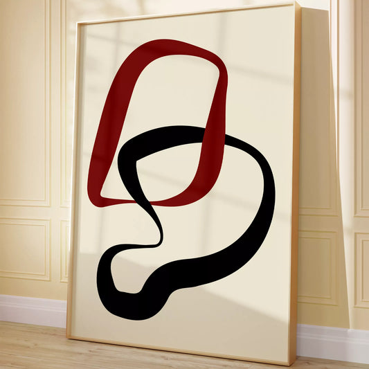 赤と黒の曲線が織りなすモダンな抽象アート